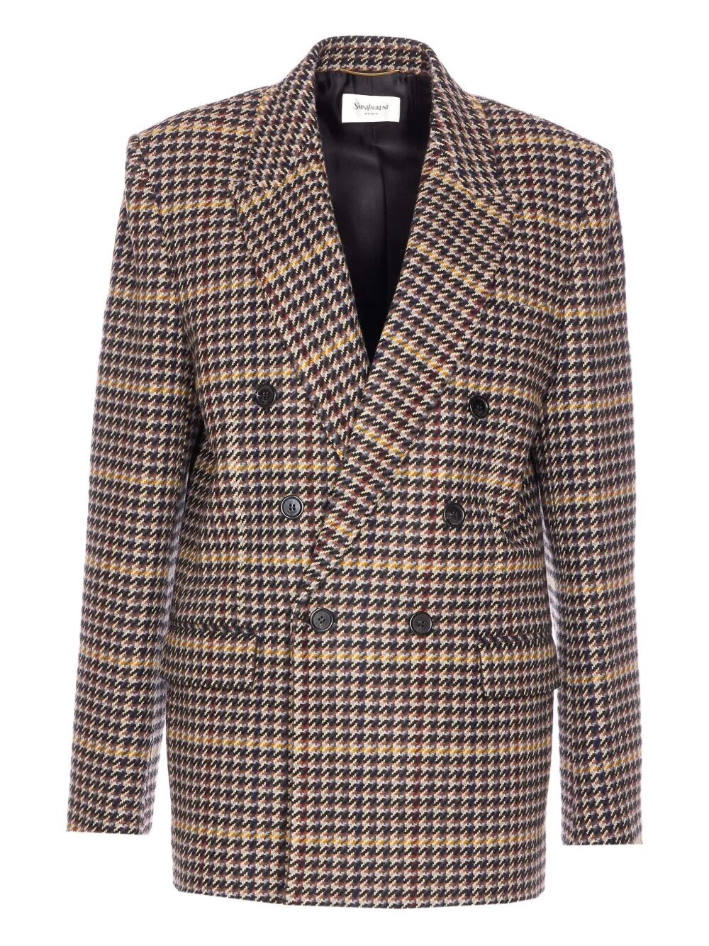 Saint Laurent Double-breasted Check Pattern Long Sleeve Jacket In Multi