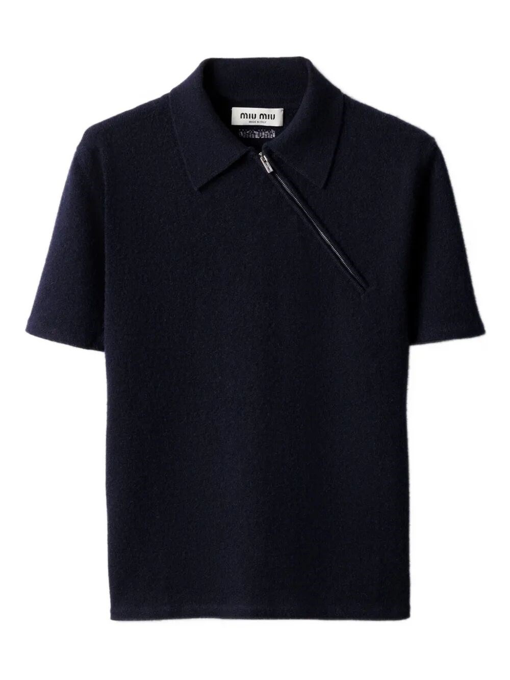 Miu Miu Polo T-shirt With Asymmetric Zip In Blue