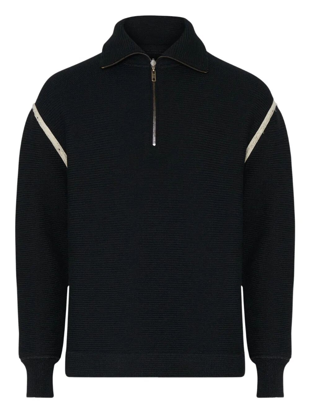 Maison Margiela Elbow Patch Half Zip Wool Pullover In Black