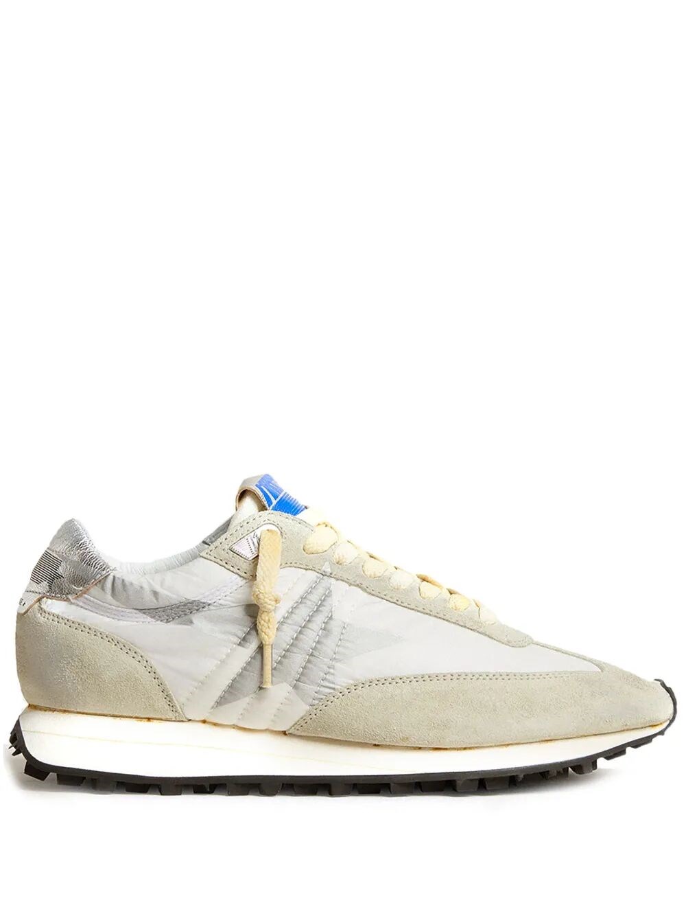 Golden Goose Marathon Sneakers In White Nylon With Suede Inserts And Silver Leather Heel Tab In Neutral