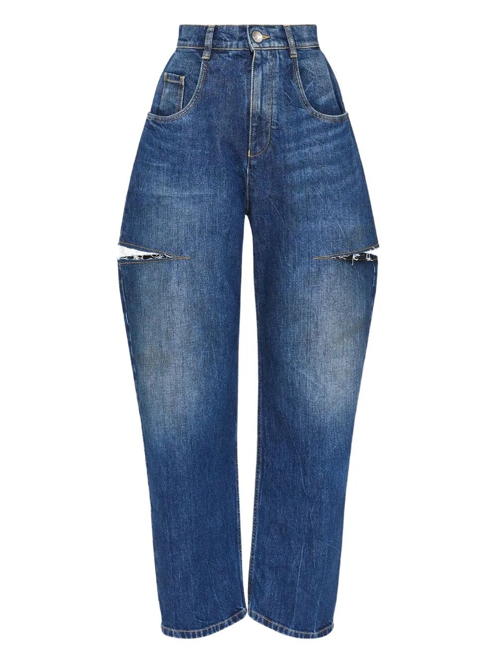 Maison Margiela High-waisted Blue Denim Jeans With Cut-out Details In Blue