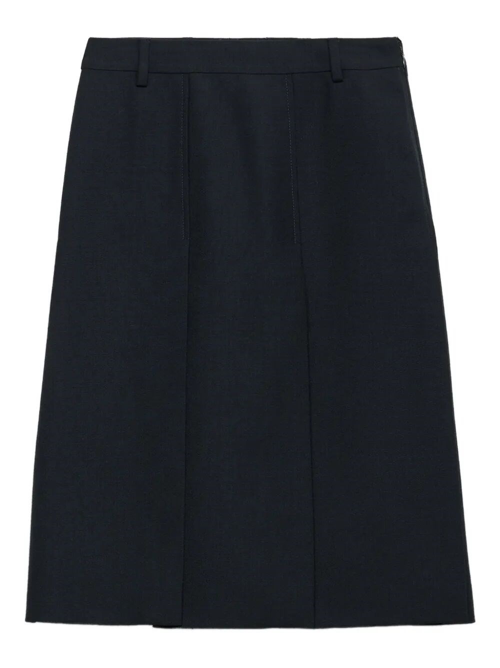 Prada Midi Skirt With Side Slit And Pleats In Black