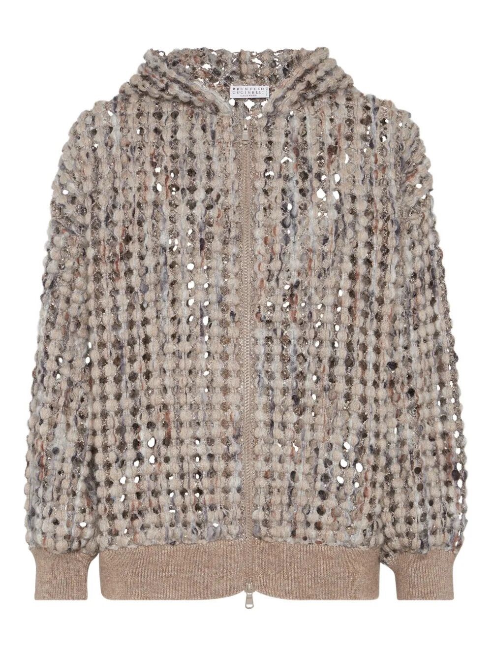 Brunello Cucinelli Balloon Net Embroidery Wool Hooded Cardigan Clothing In Brown