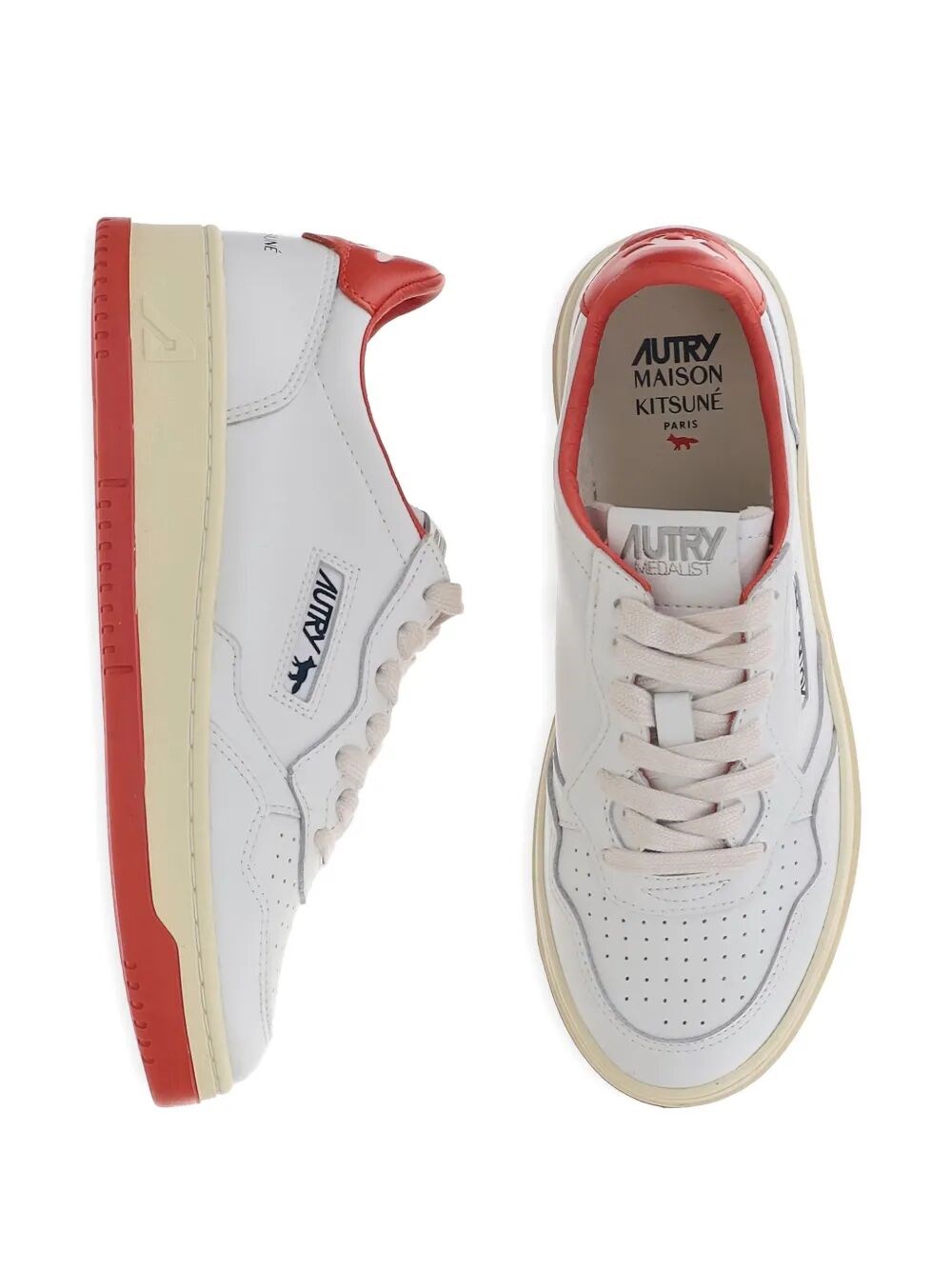 MEDALIST LOW `MAISON KITSUNÉ` SNEAKERS IN WHITE AND CLAY RED LEATHER