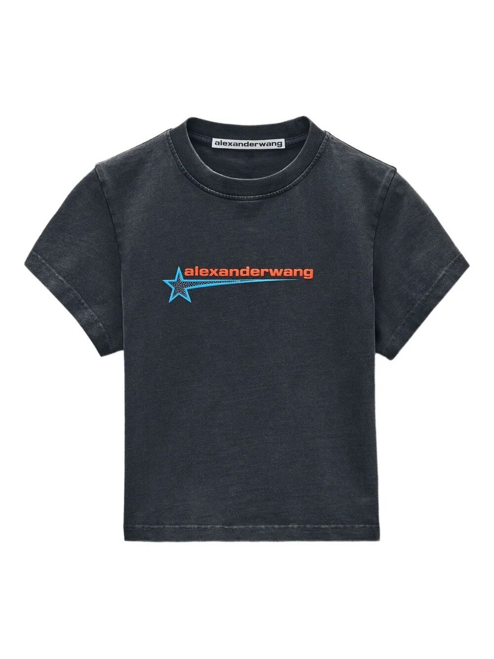 Alexander Wang Logo-print Embellished Cropped Cotton T-shirt In Black
