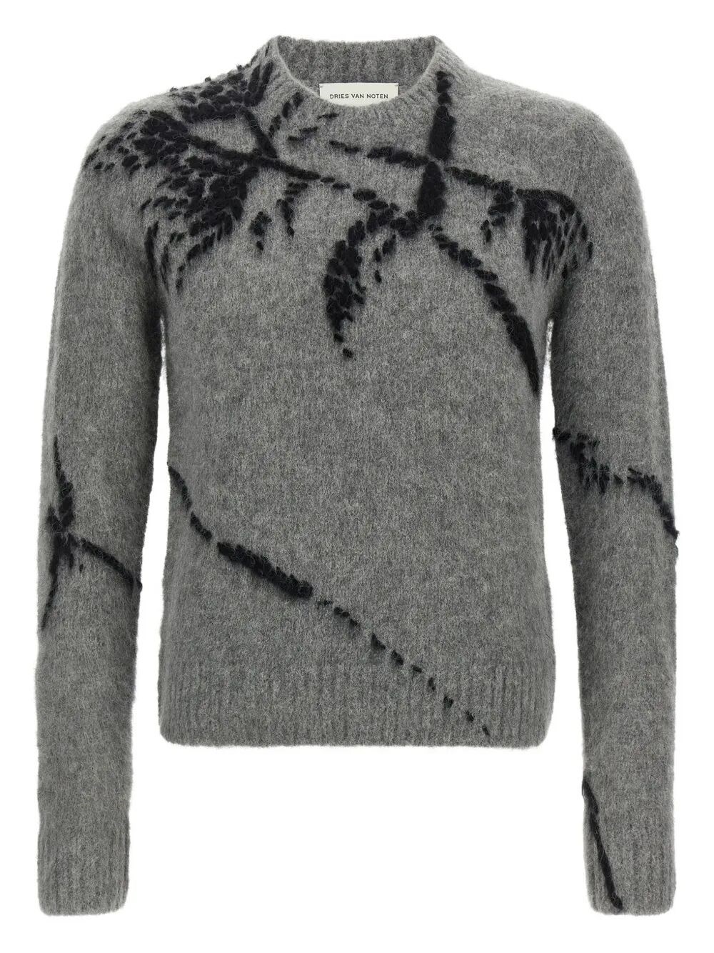 Dries Van Noten Mouche Embroidered Cropped Wool Sweater Clothing In Gray
