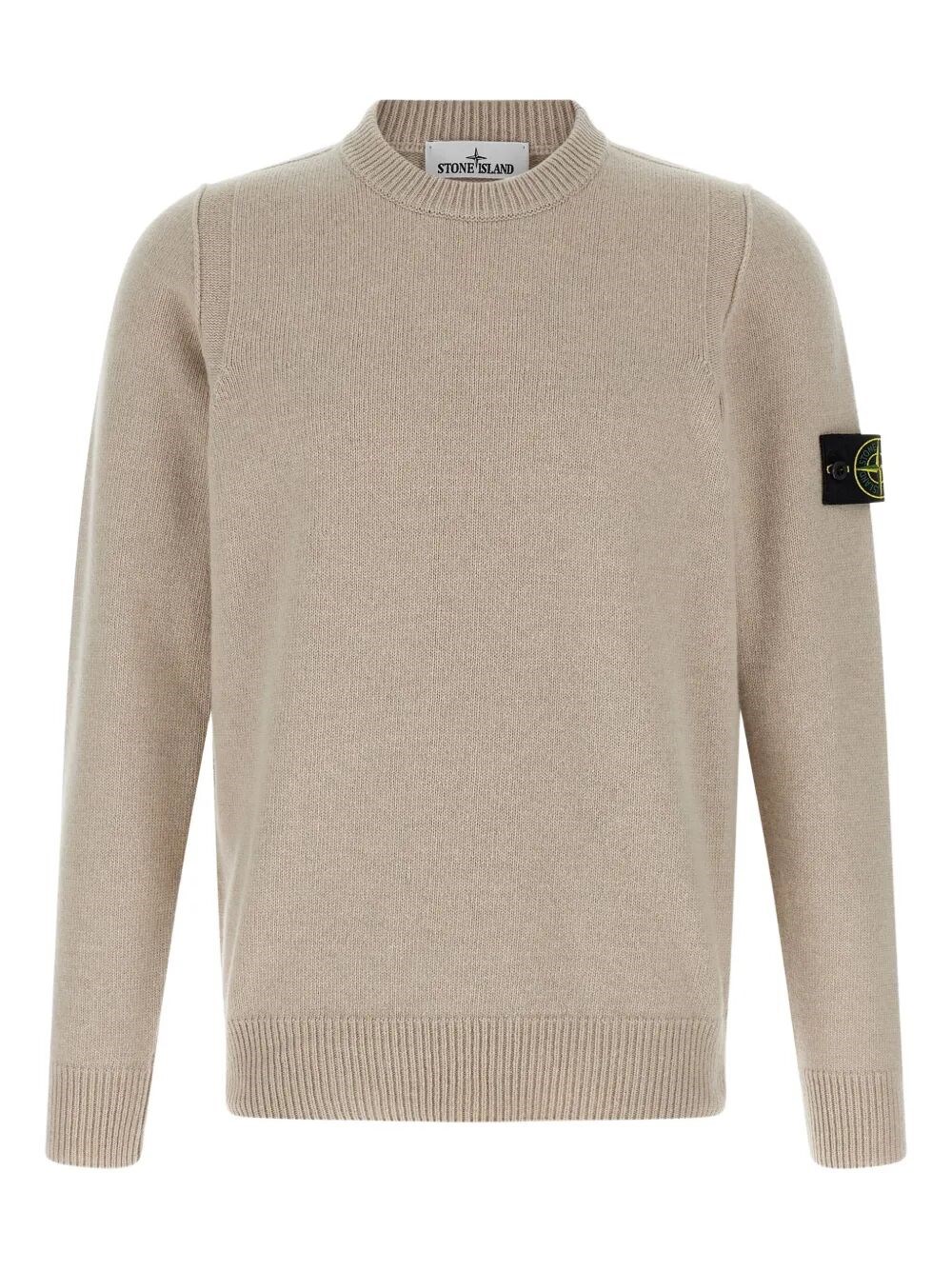 Stone Island Crew Neck Wool Sweater With Reverse Stitch Details Clothing In Brown