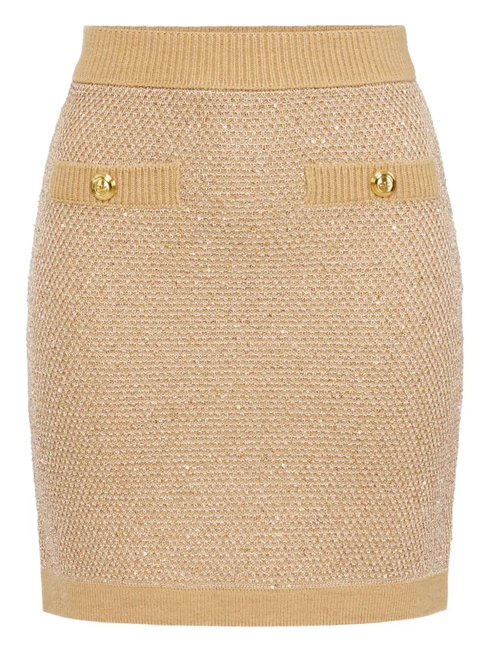 Elisabetta Franchi Knitted Mini Skirt With Sequins Clothing In Gold