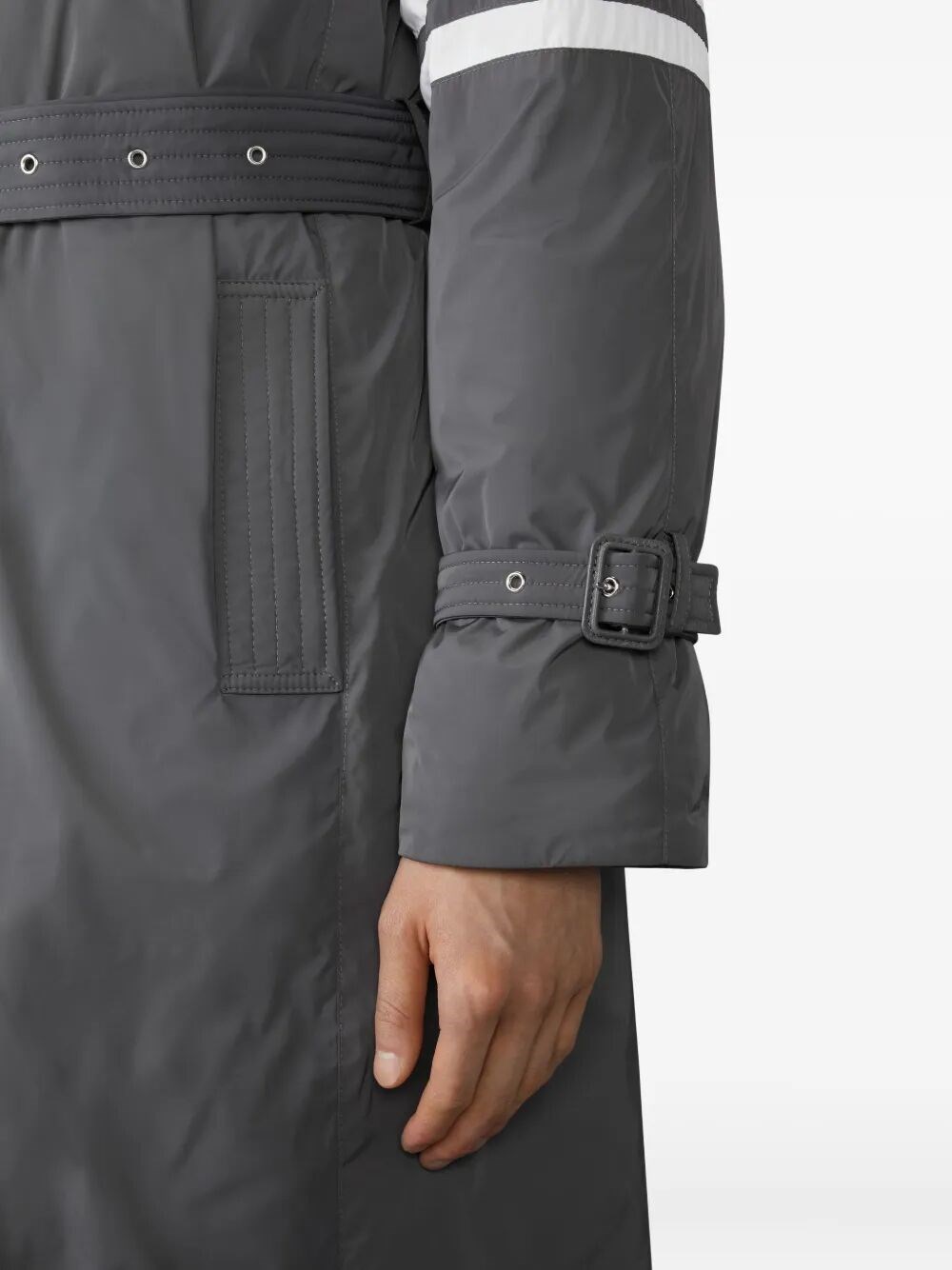 POLY TWILL 4-BAR HOODED DOWN PARKA WITH BELT