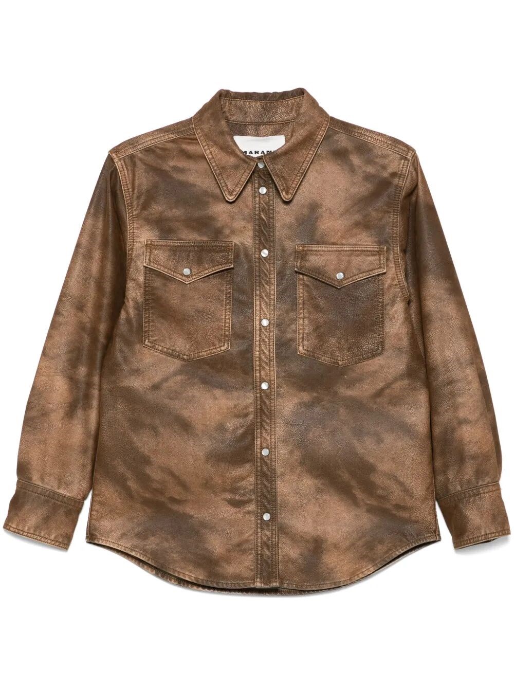 Isabel Marant Étoile Faux Leather Long Sleeve Shirt With Pockets In Brown