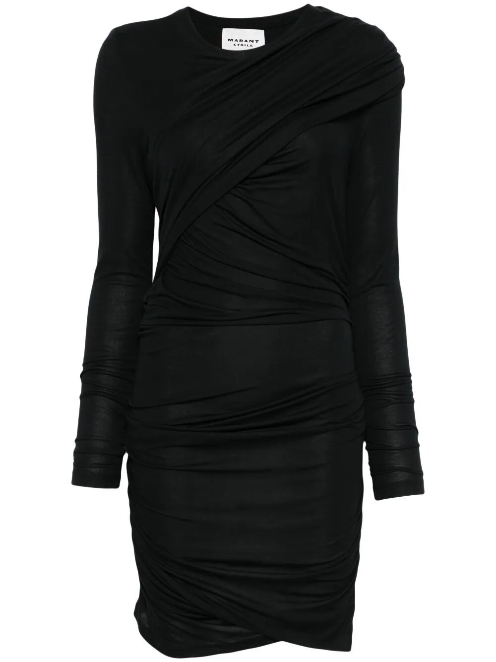 Isabel Marant Étoile Draped Jersey Mini Dress With Long Sleeves In Black