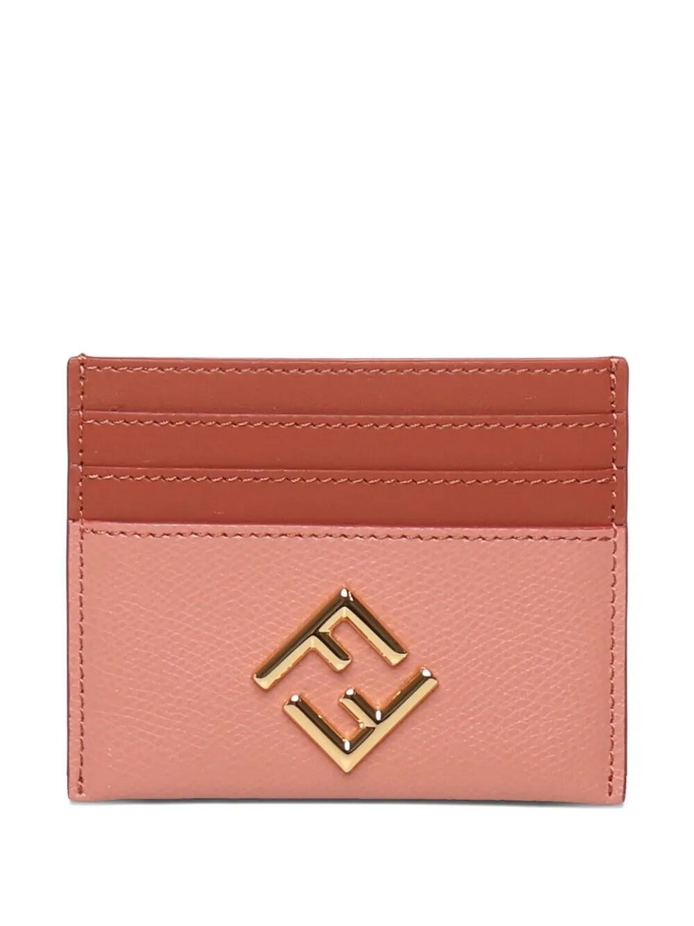 Fendi Pink And Sienna Brown Flat Leather Card Holder In Brown