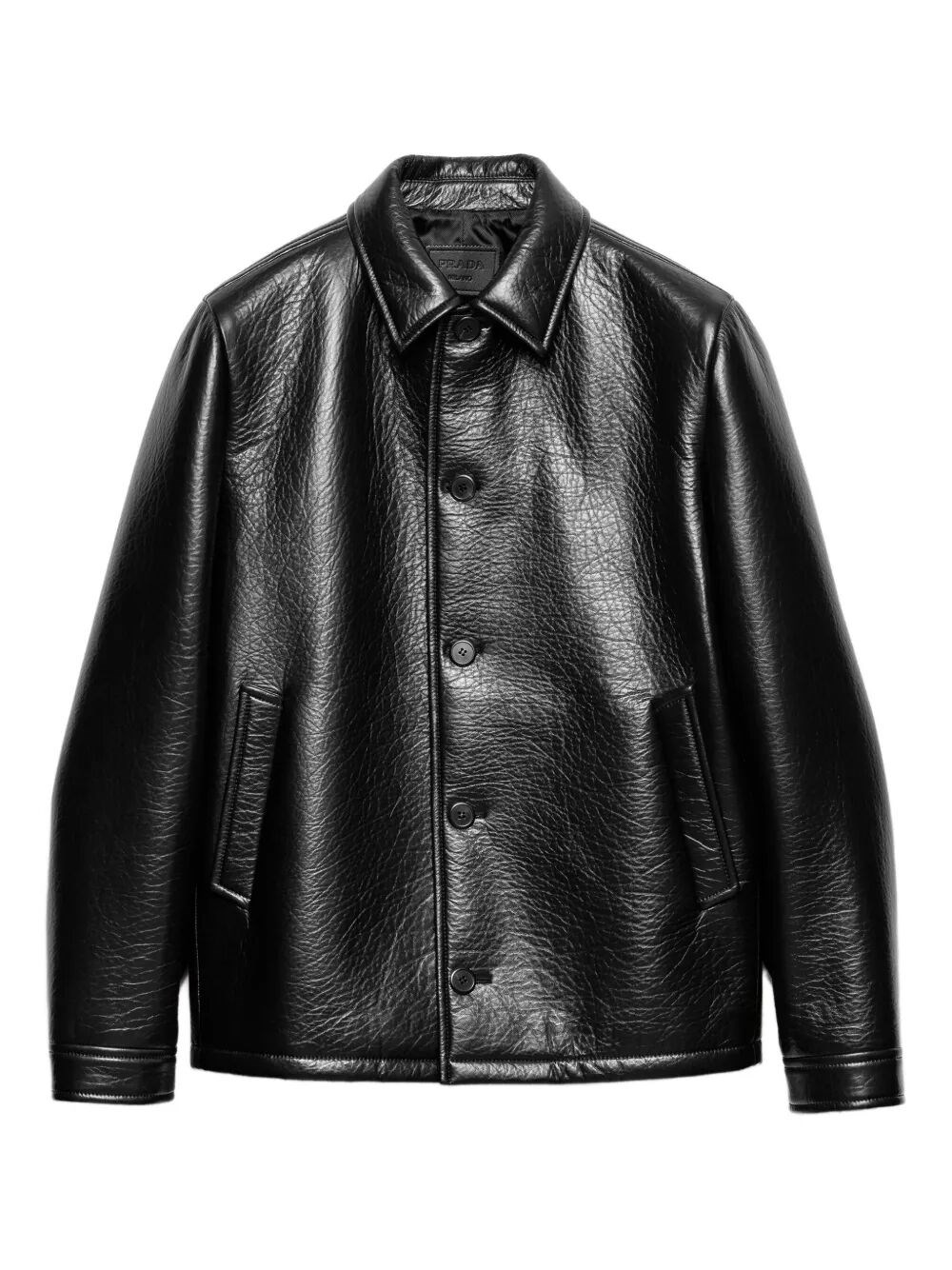 Prada Textured Leather Caban Style Jacket In Black