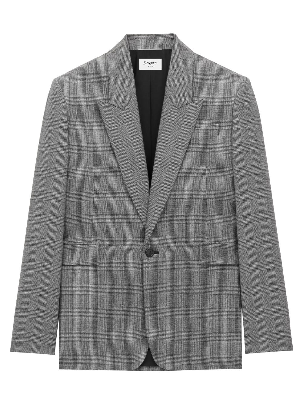 Saint Laurent Prince Of Wales Wool Flannel Jacket Clothing In Black