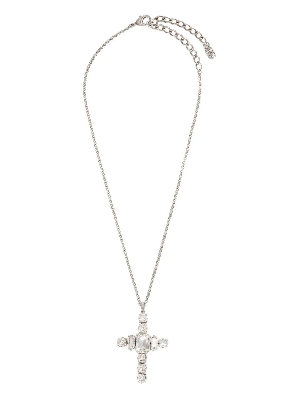 Dolce & Gabbana Cross Necklace With Rhinestones Accessories In Silver