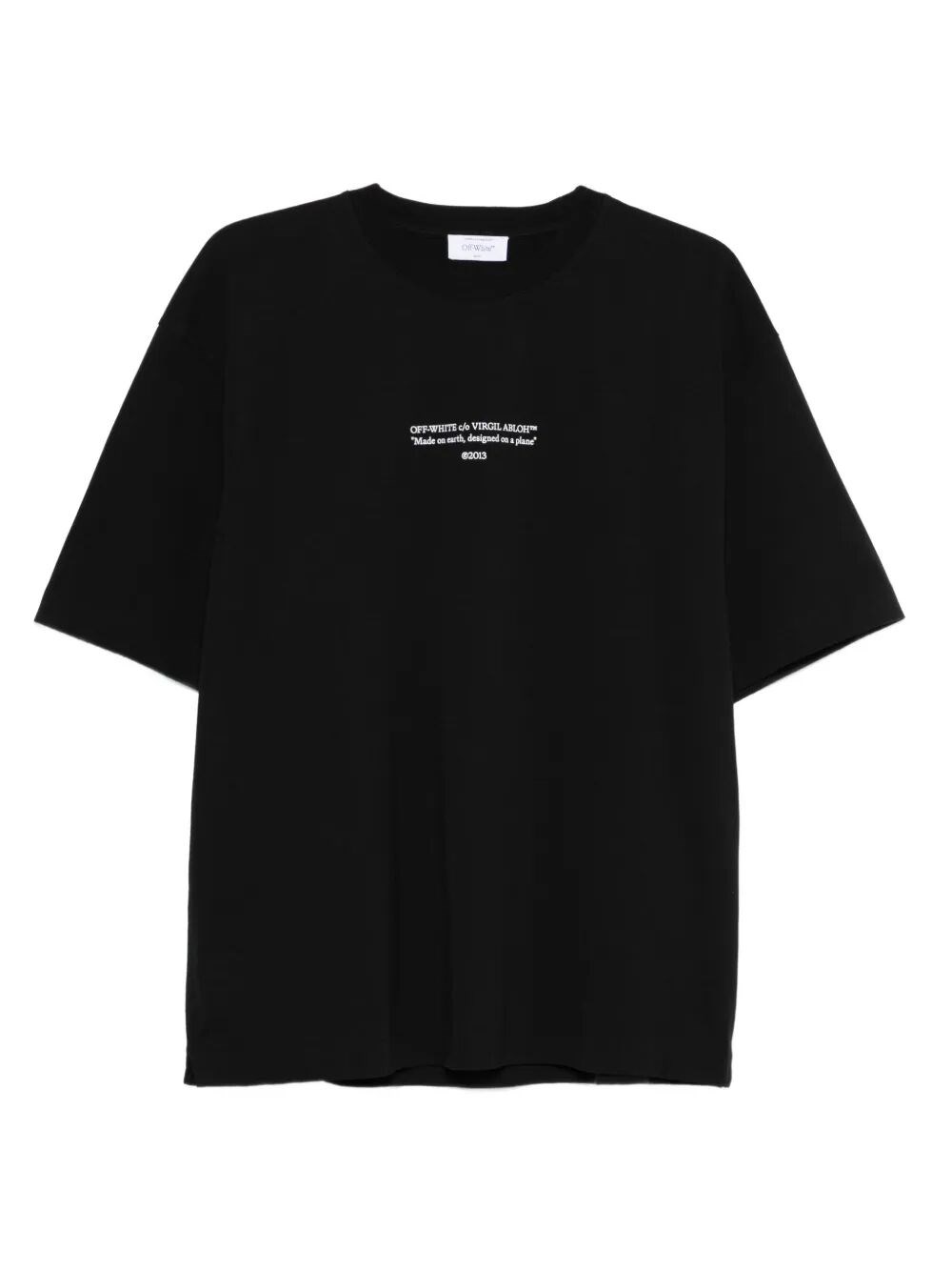 Off-white Slogan Print Cotton T-shirt In Black
