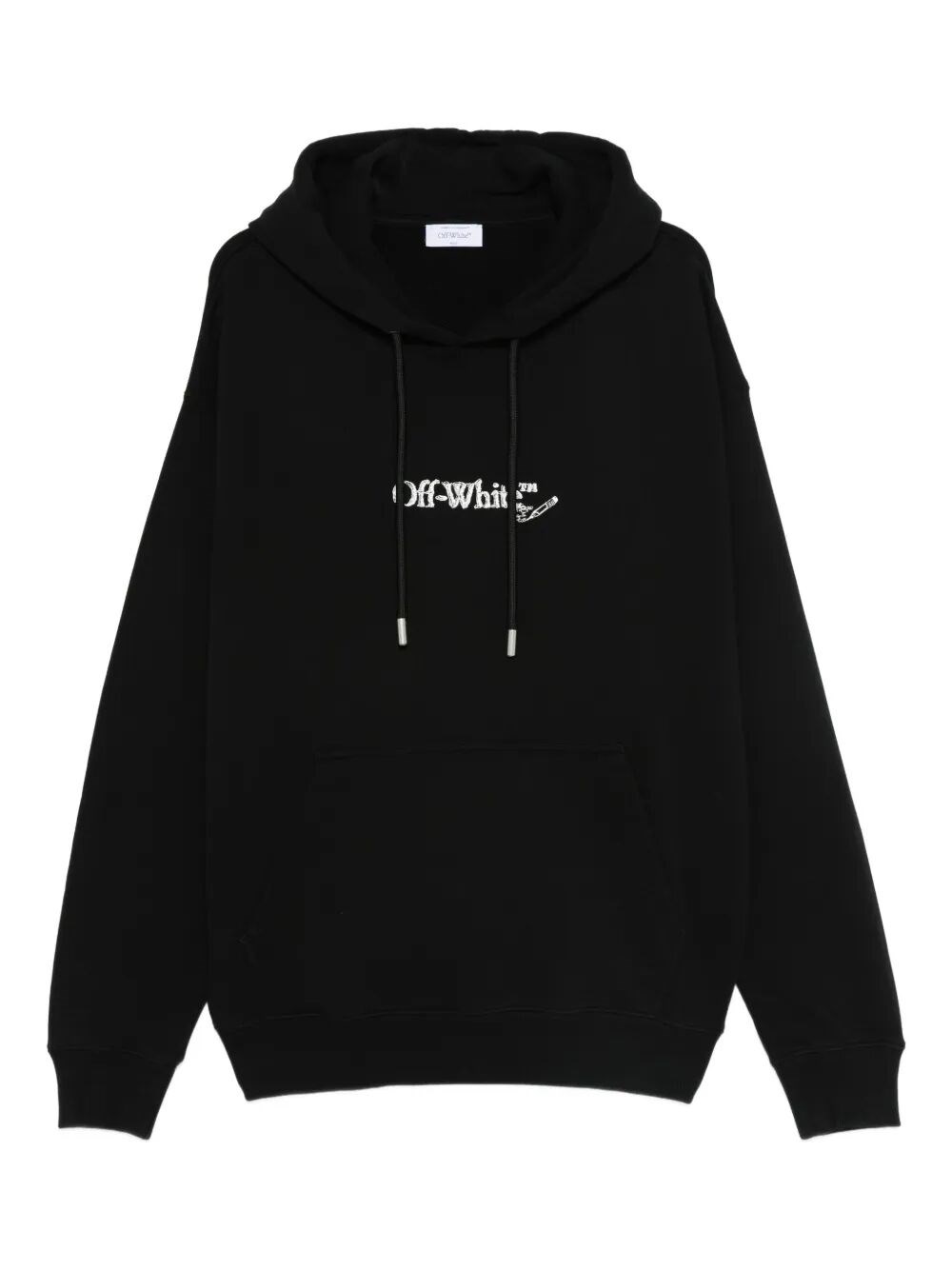 Off-white Back And Front Logo-embroidered Hoodie Clothing In Black