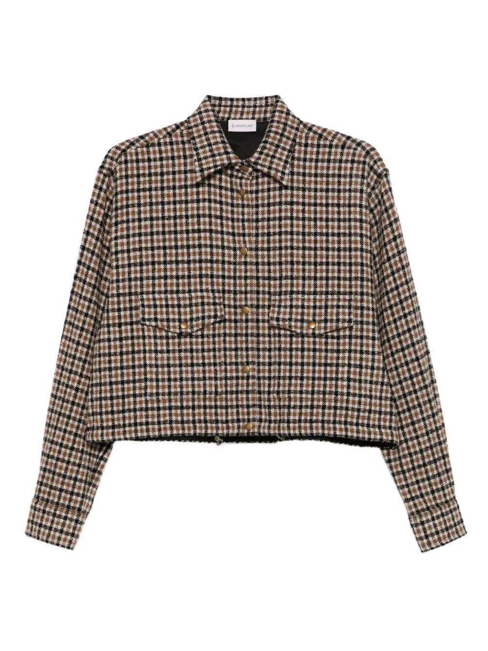 Moncler Check Wool Blend Long-sleeved Shirt In Brown