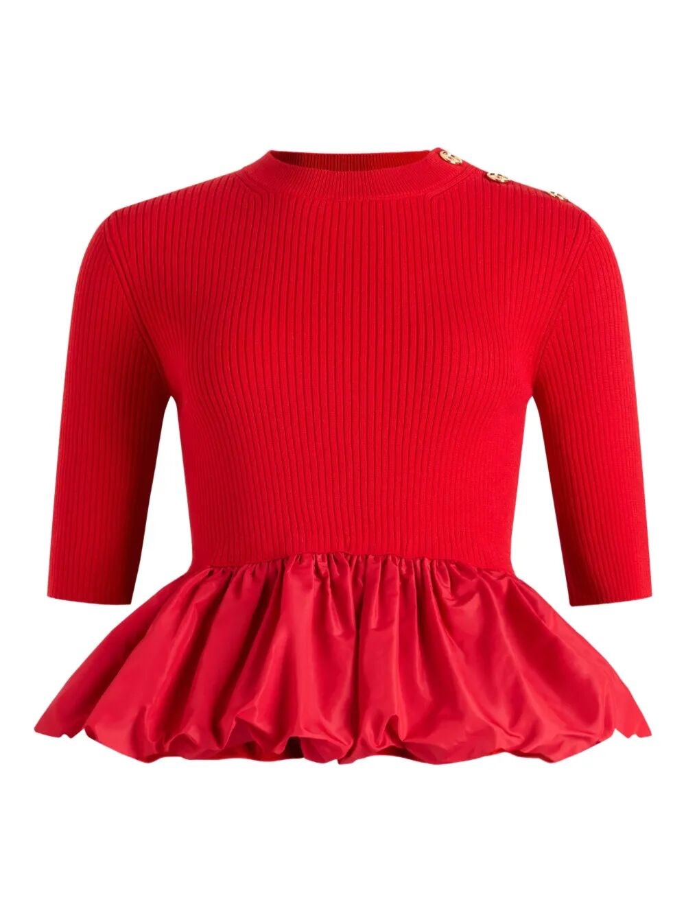 Patou Ruffle Hem Ribbed Jumper In Wool And Faille Clothing In Red
