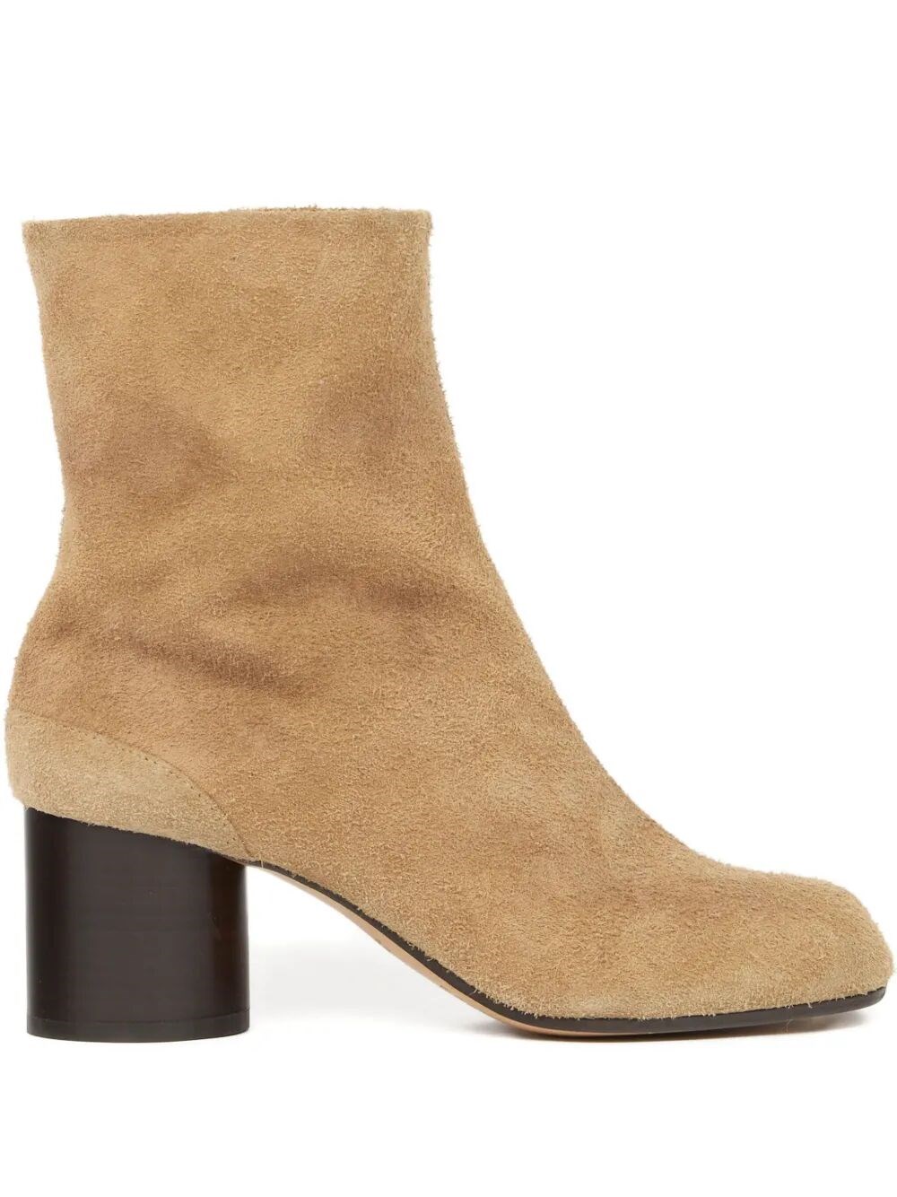 Maison Margiela Square Toe Suede Ankle Block Heel Boots In Nude