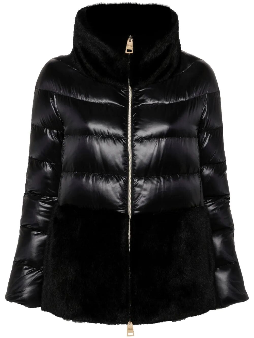 Herno Ultralight Nylon And Lady Alternative Fur Cape Clothing In Black