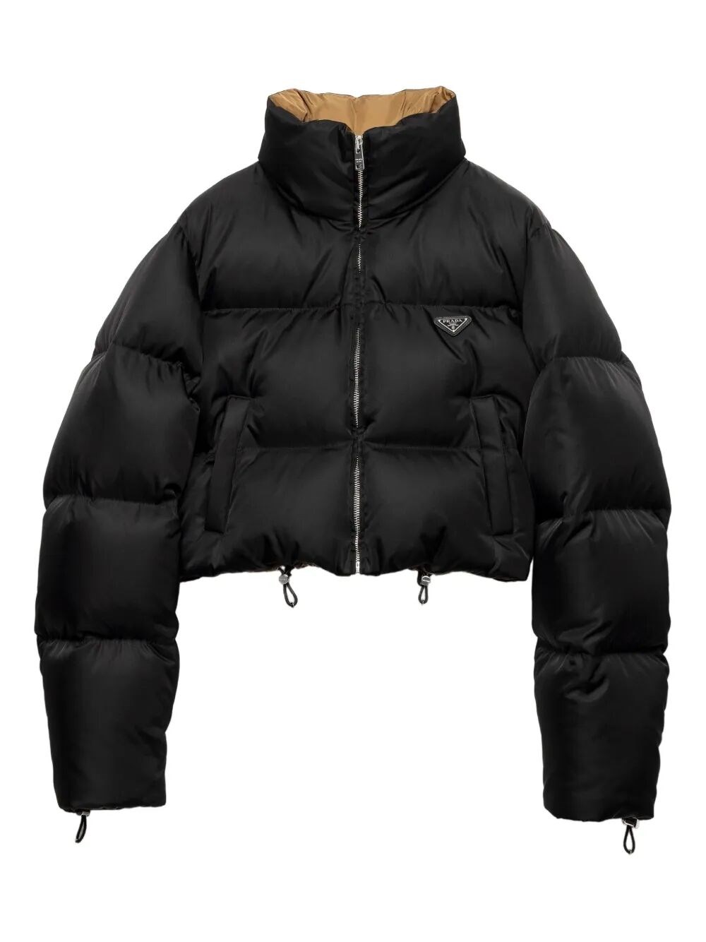Prada Womens Black Re-nylon Hooded Cropped Down Jacket In Black