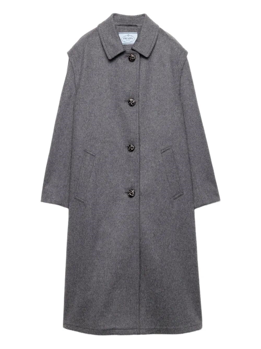Prada Single-breasted Double Loden Cloth Coat In Gray