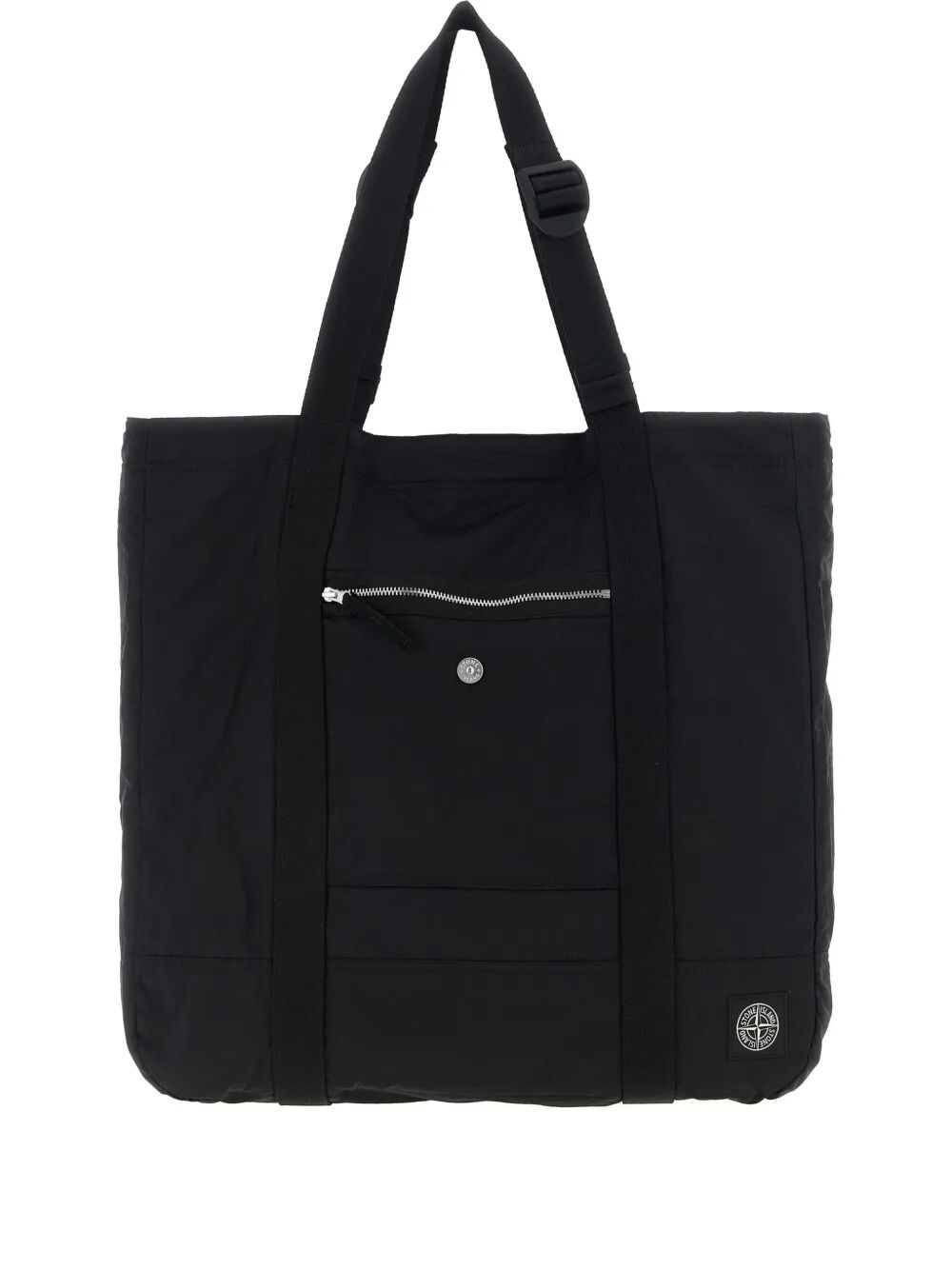 Stone Island Logo Patch Shopping Bag Tote Bag Black In Black