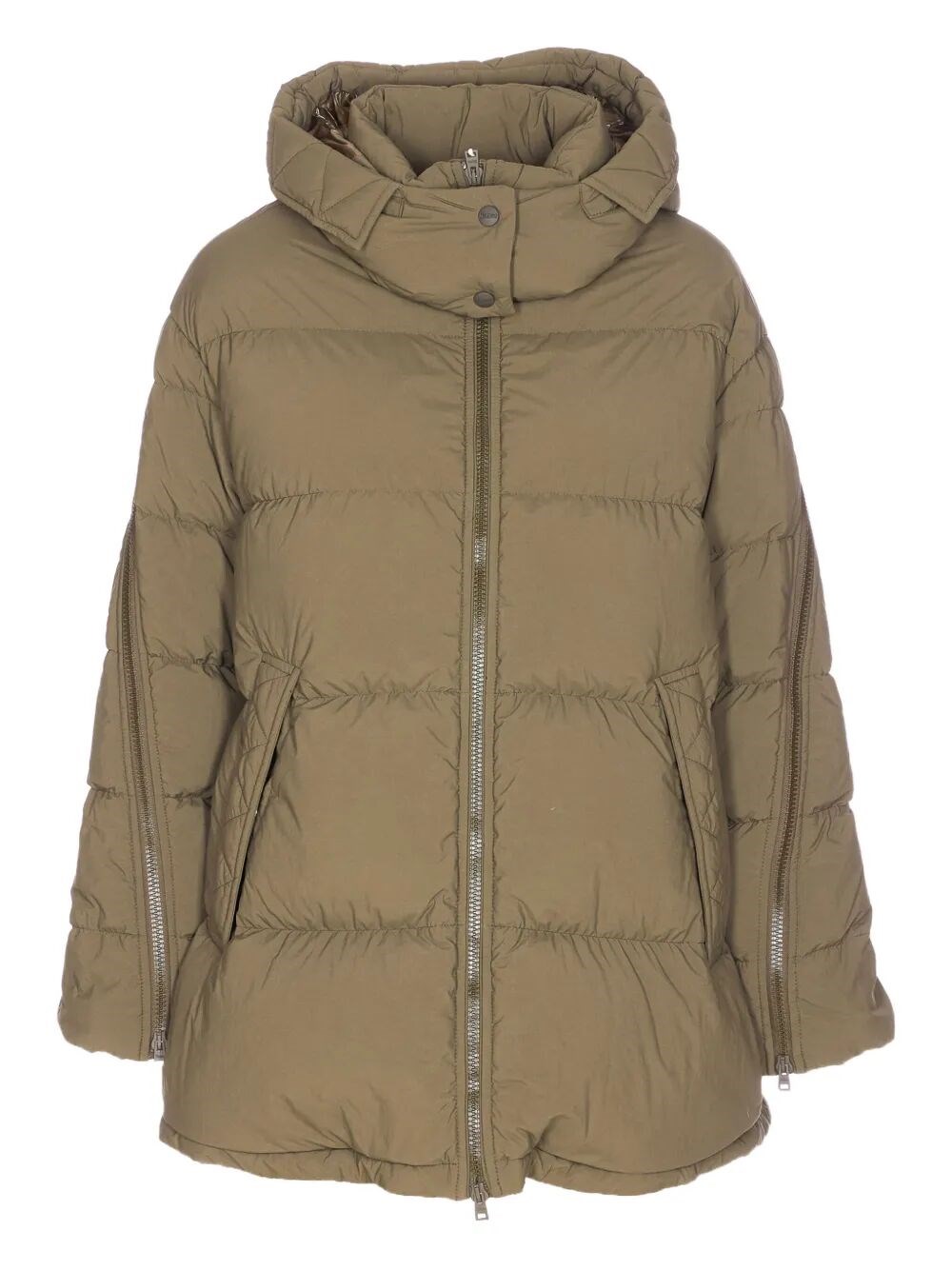 Herno Green Padded Down Jacket Frontal Zip Closure In Brown
