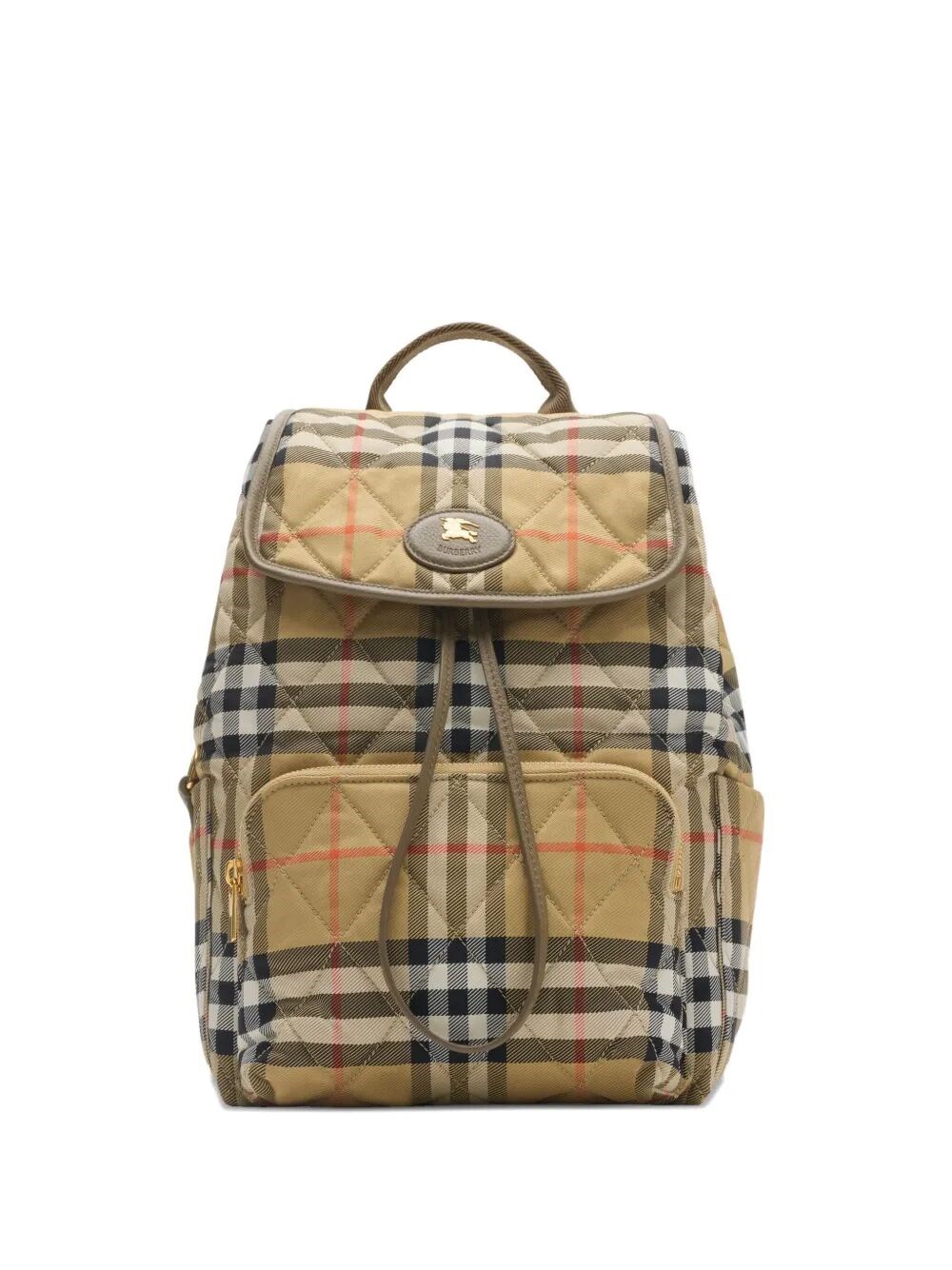 Burberry Womens Sand Horseshoe Check Woven Backpack In Multi
