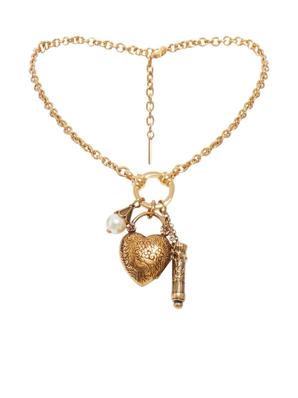 Chloé Heart Pendant Necklace With Charm And Pearl In Silver