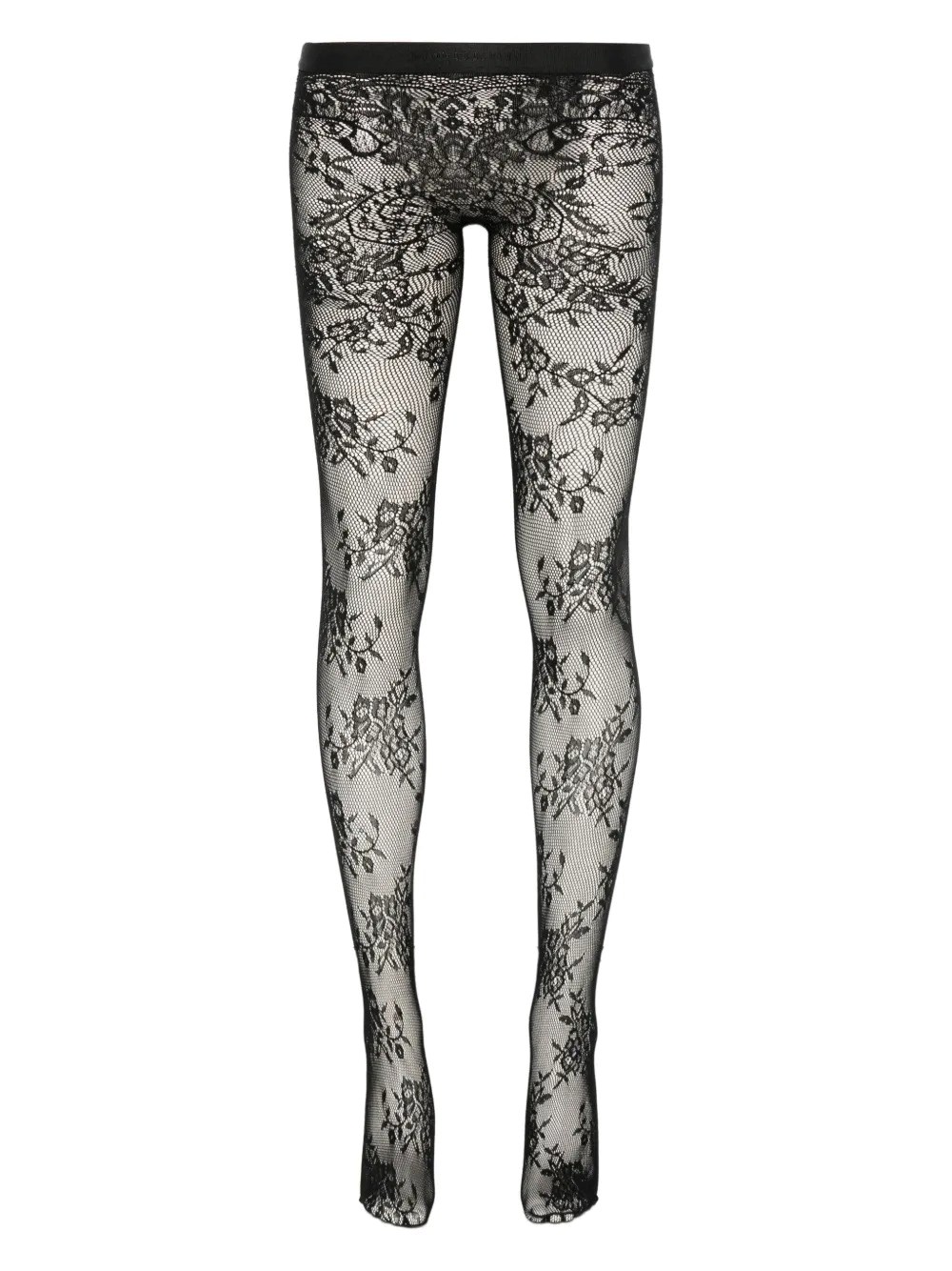 Alexander Mcqueen Floral Lace Tights Elastic Waistband In Black