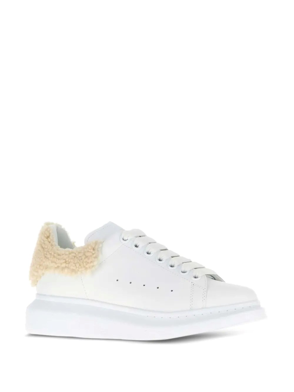 OVERSIZED SNEAKERS IN WHITE LEATHER WITH SHEARLING HEEL TAB