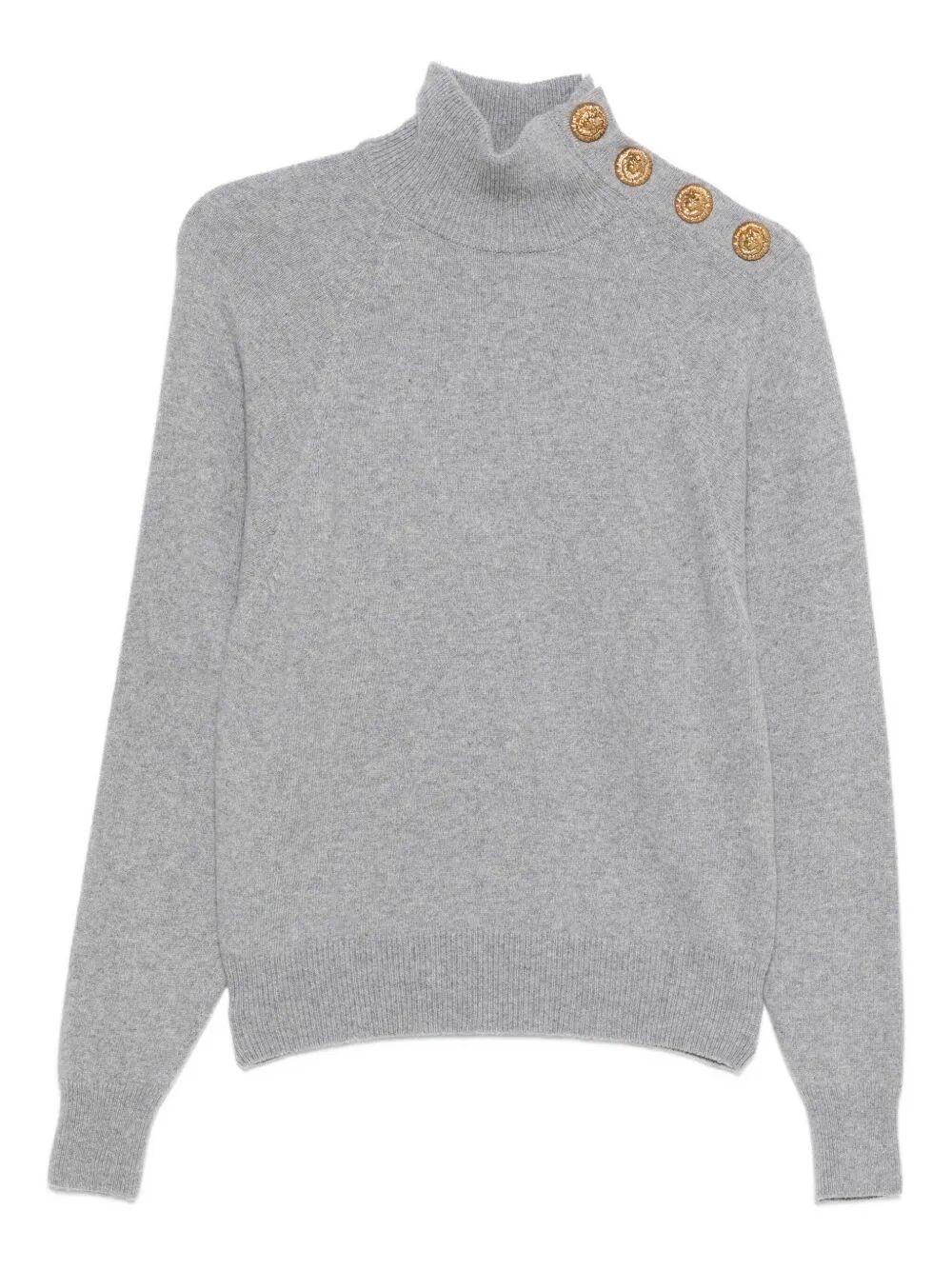 Balmain High-collar Button-detail Sweater In Gray