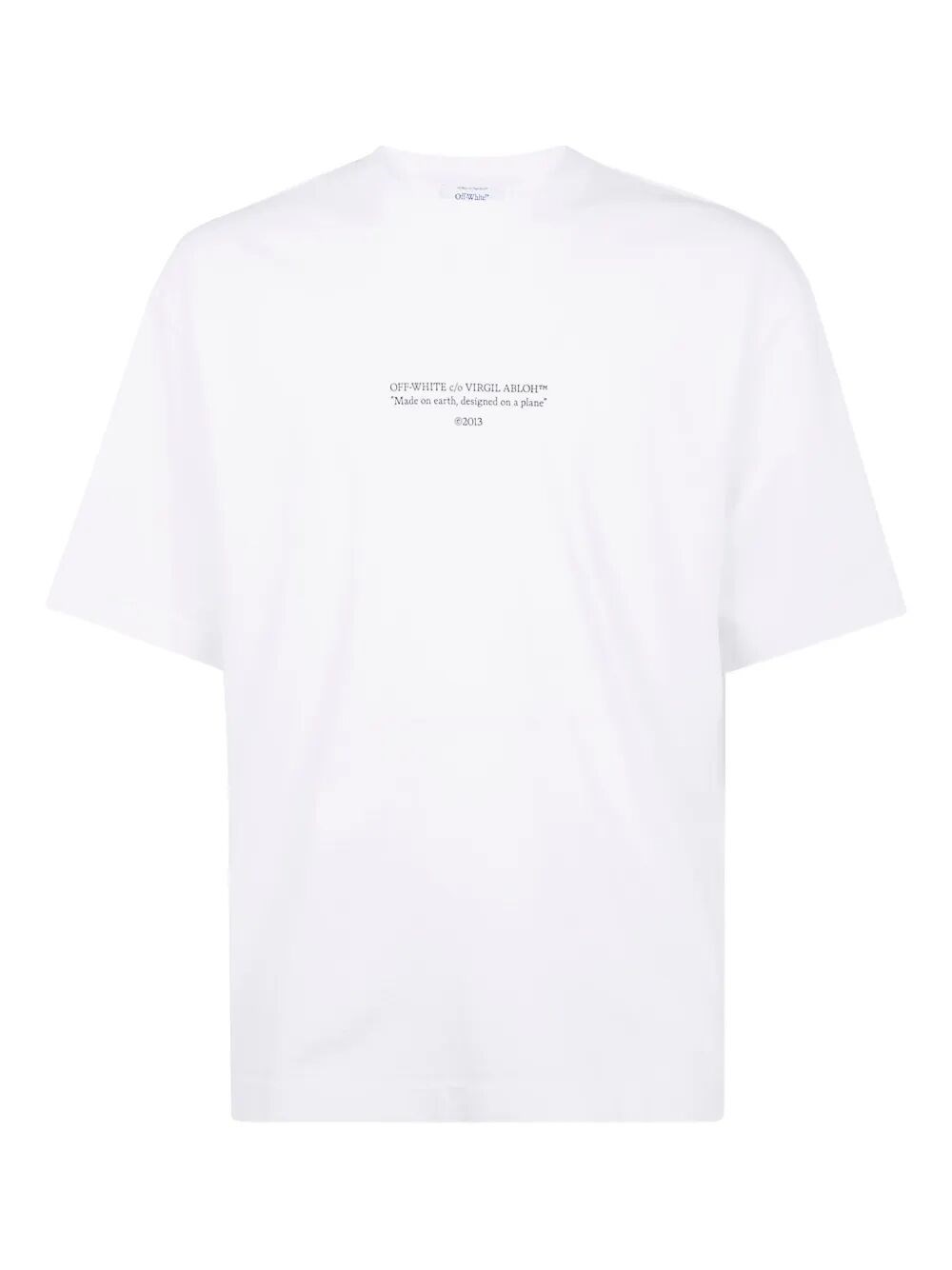 Off-white White Crewneck T-shirt With Logo Lettering On The Front In Cotton Man In White