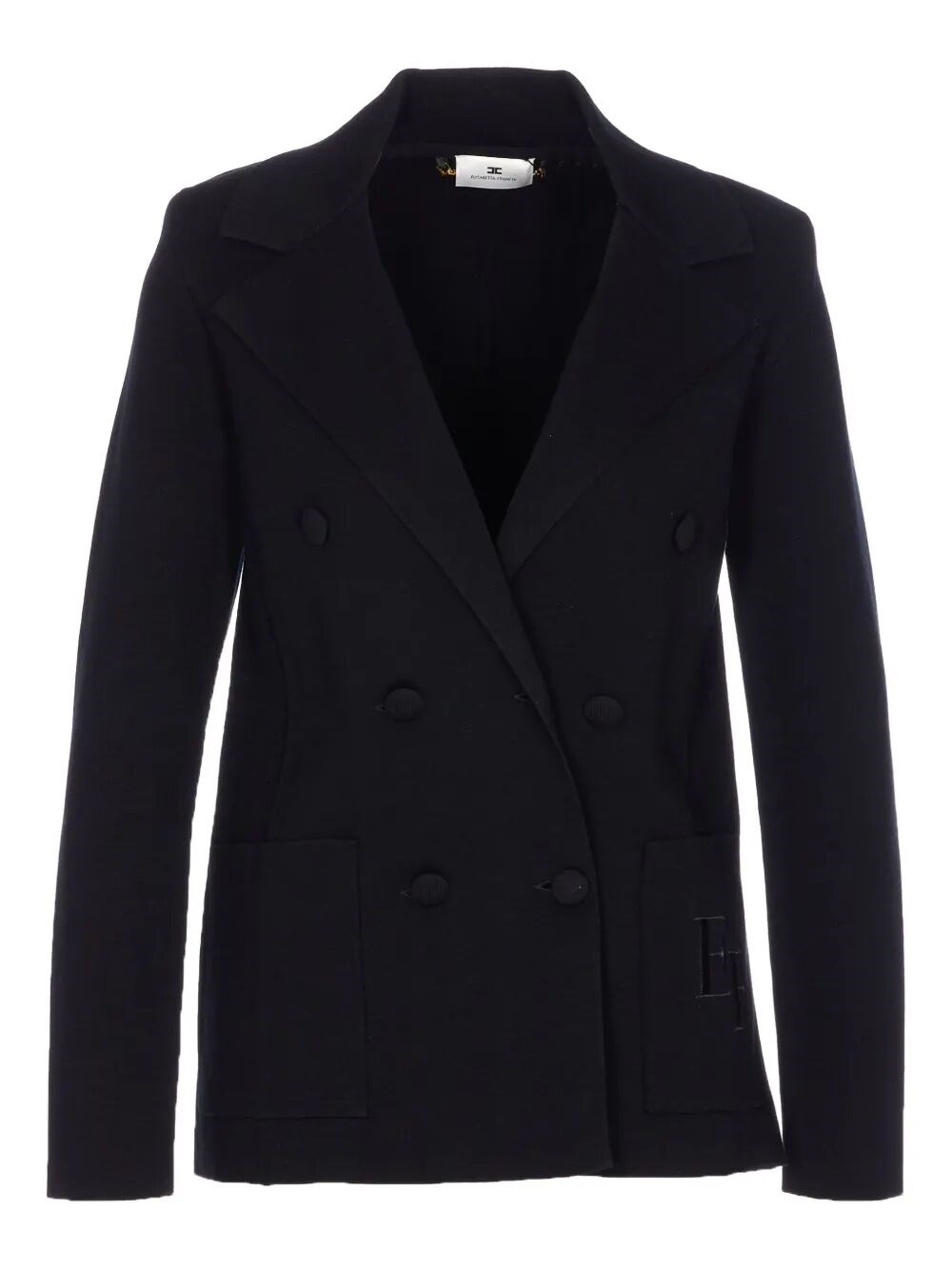 Elisabetta Franchi Double-breasted Knit Jacket With Embroidery Clothing In Black