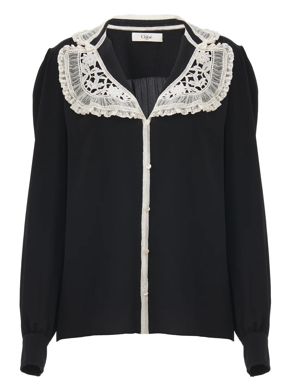 Chloé Blouse With Lace Collar And Puff Shoulders In Black