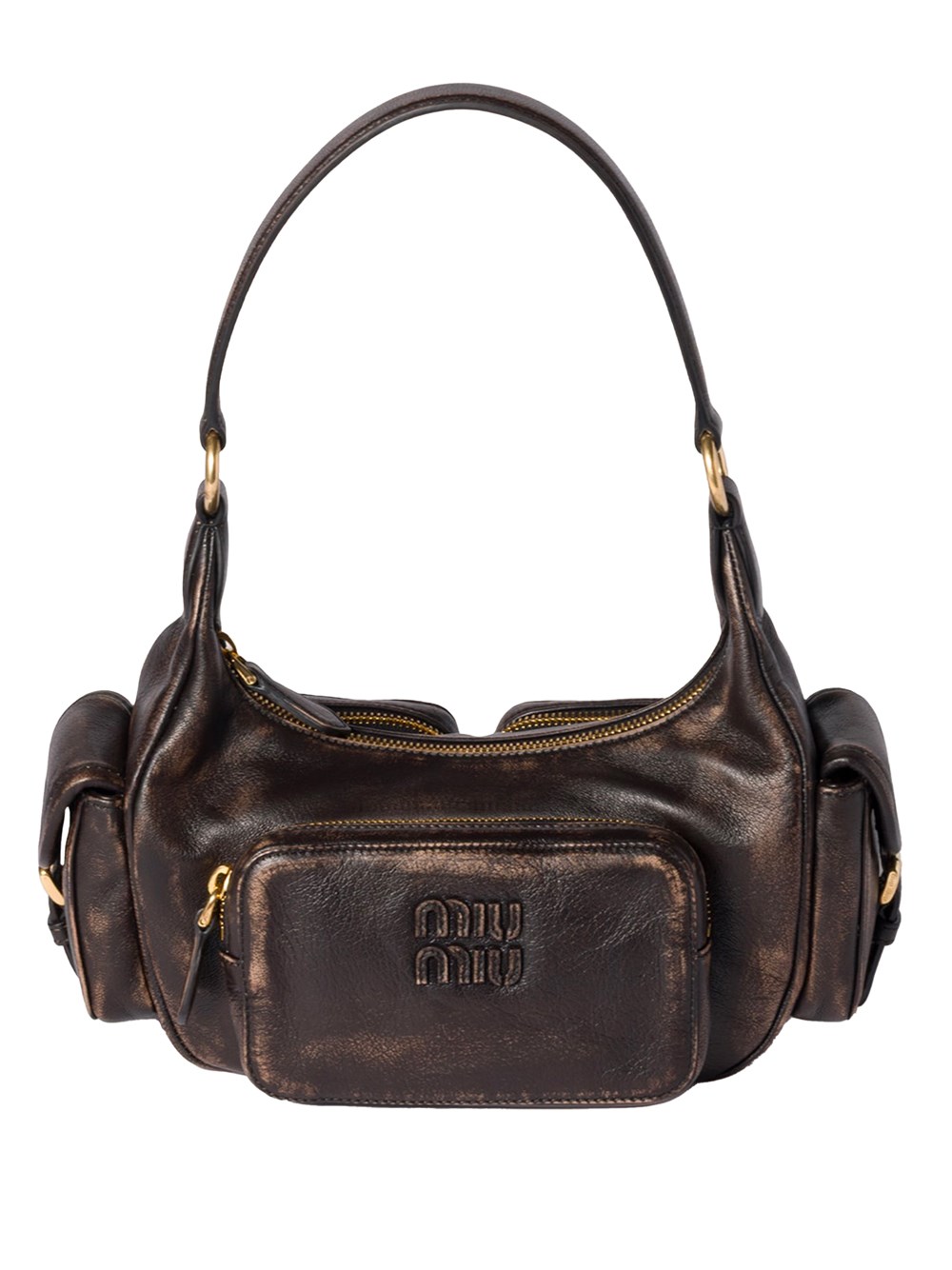 Miu Miu Pocket Nappa Leather Top-handle Bag In Brown