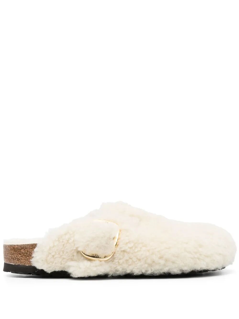 Birkenstock Boston Big Buckle Shearling Teddy Clogs In Nude