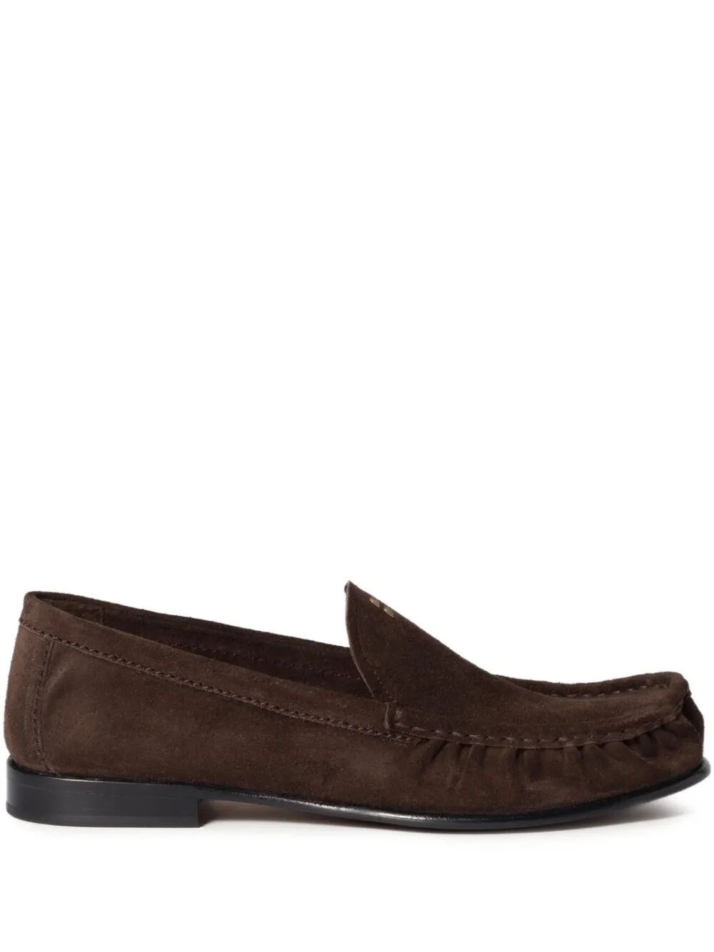 Miu Miu Suede Round Toe Slip On Loafers In Brown