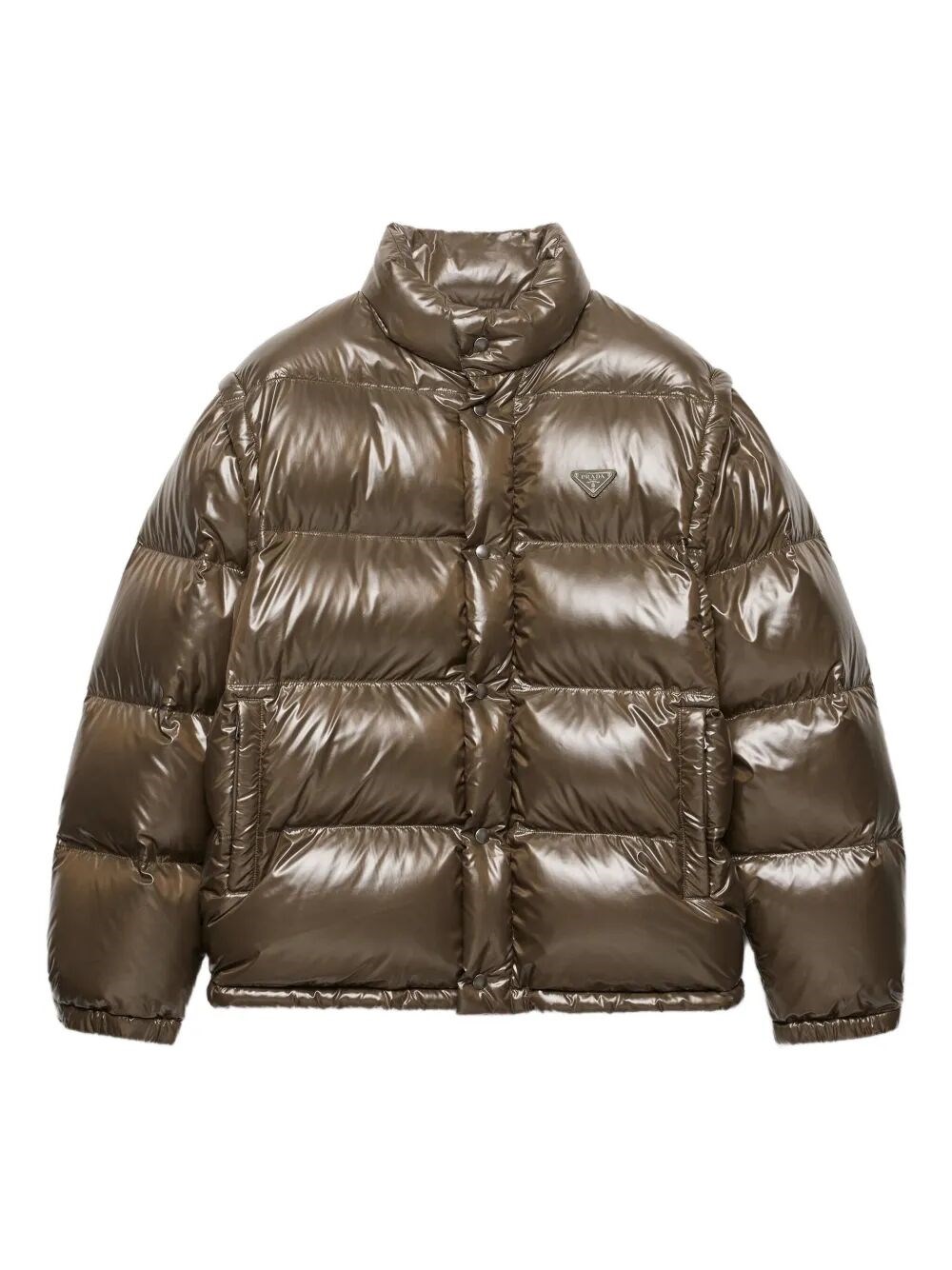 Prada Medium Weight Down Jacket With High Collar In Green