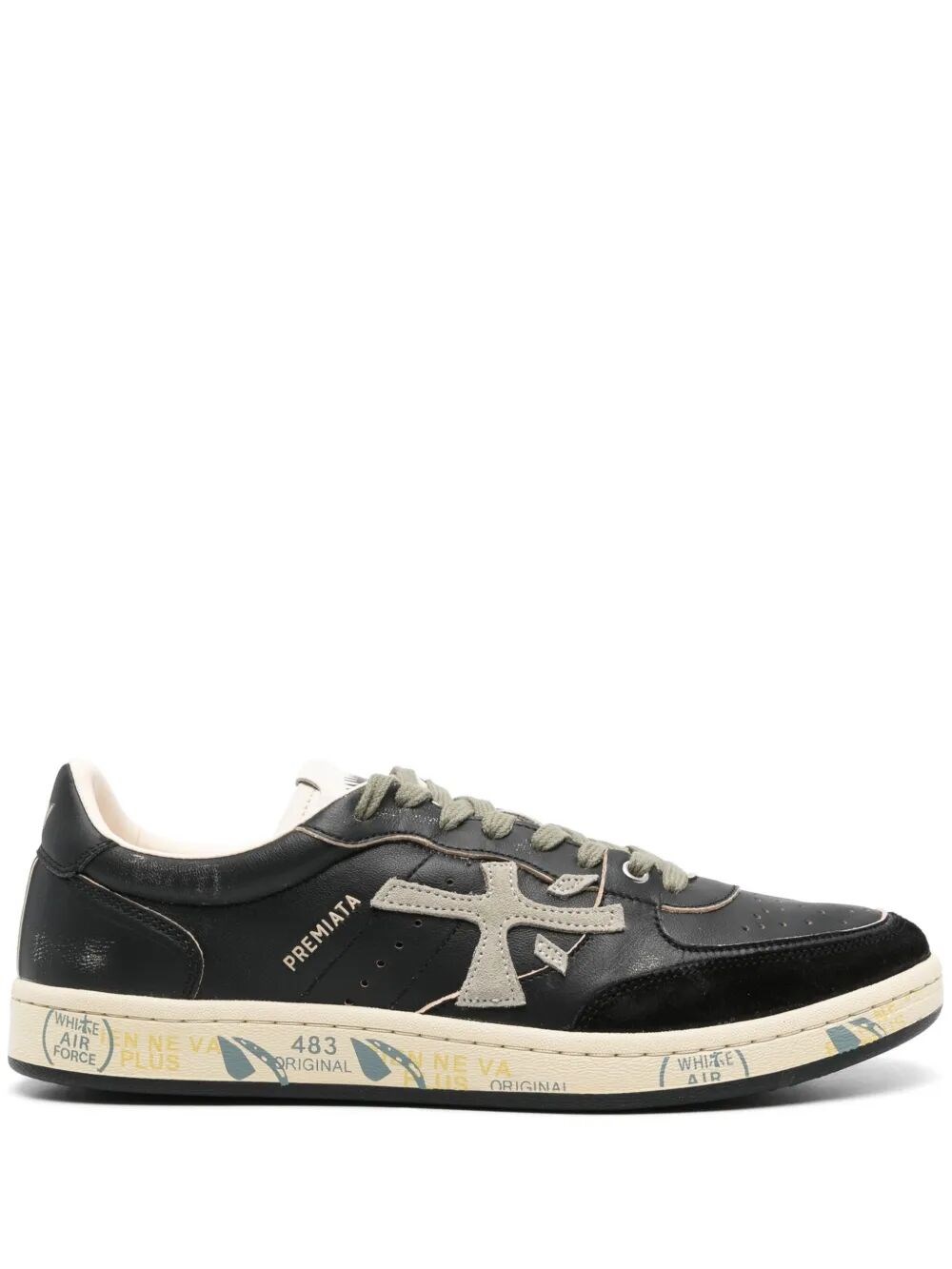 Premiata Casual Sneakers With Contrast Sole And Perforated Detailing In Black