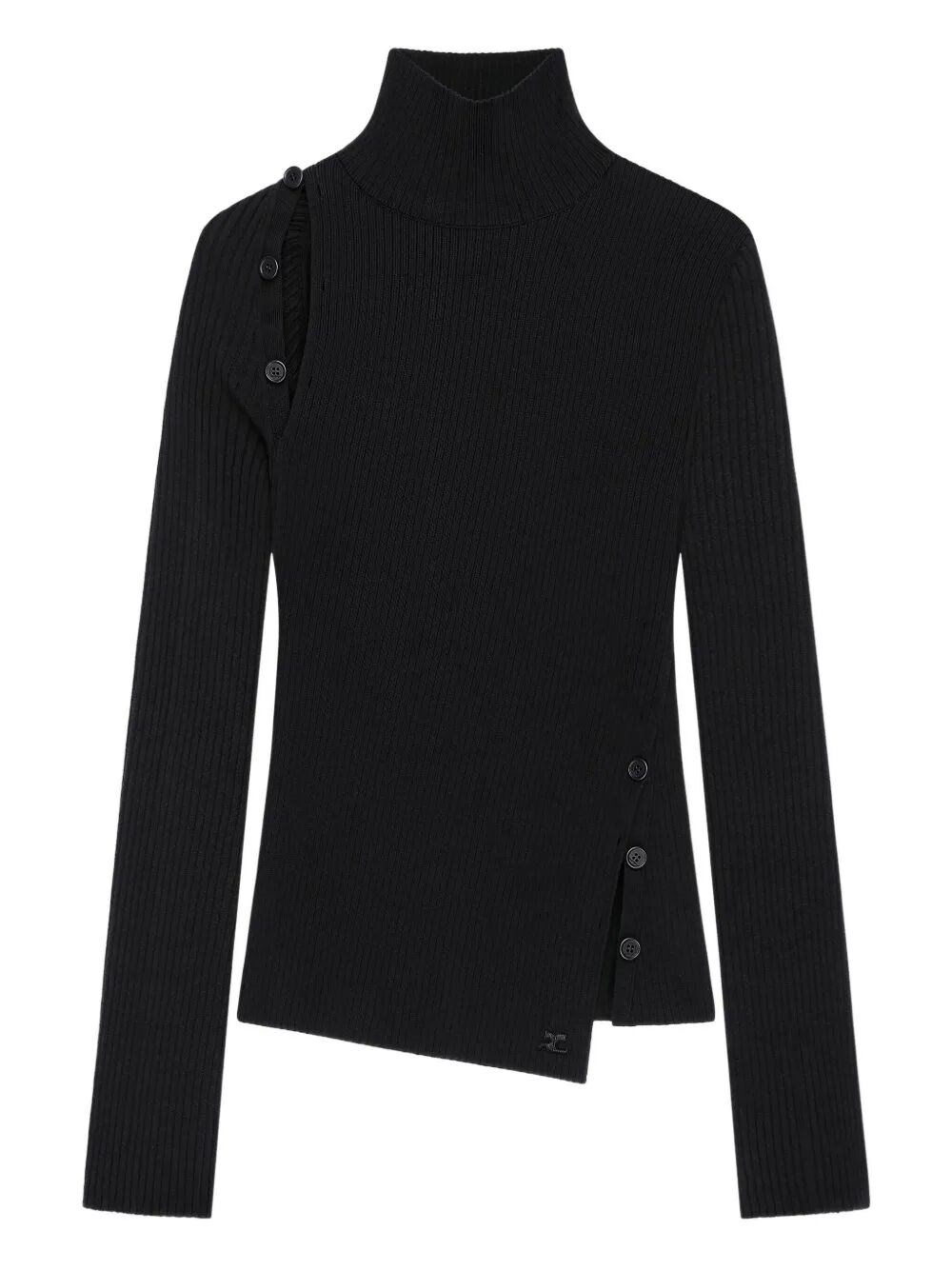 Courrèges Oblique Butonned Mockneck Sweater Clothing In Blue