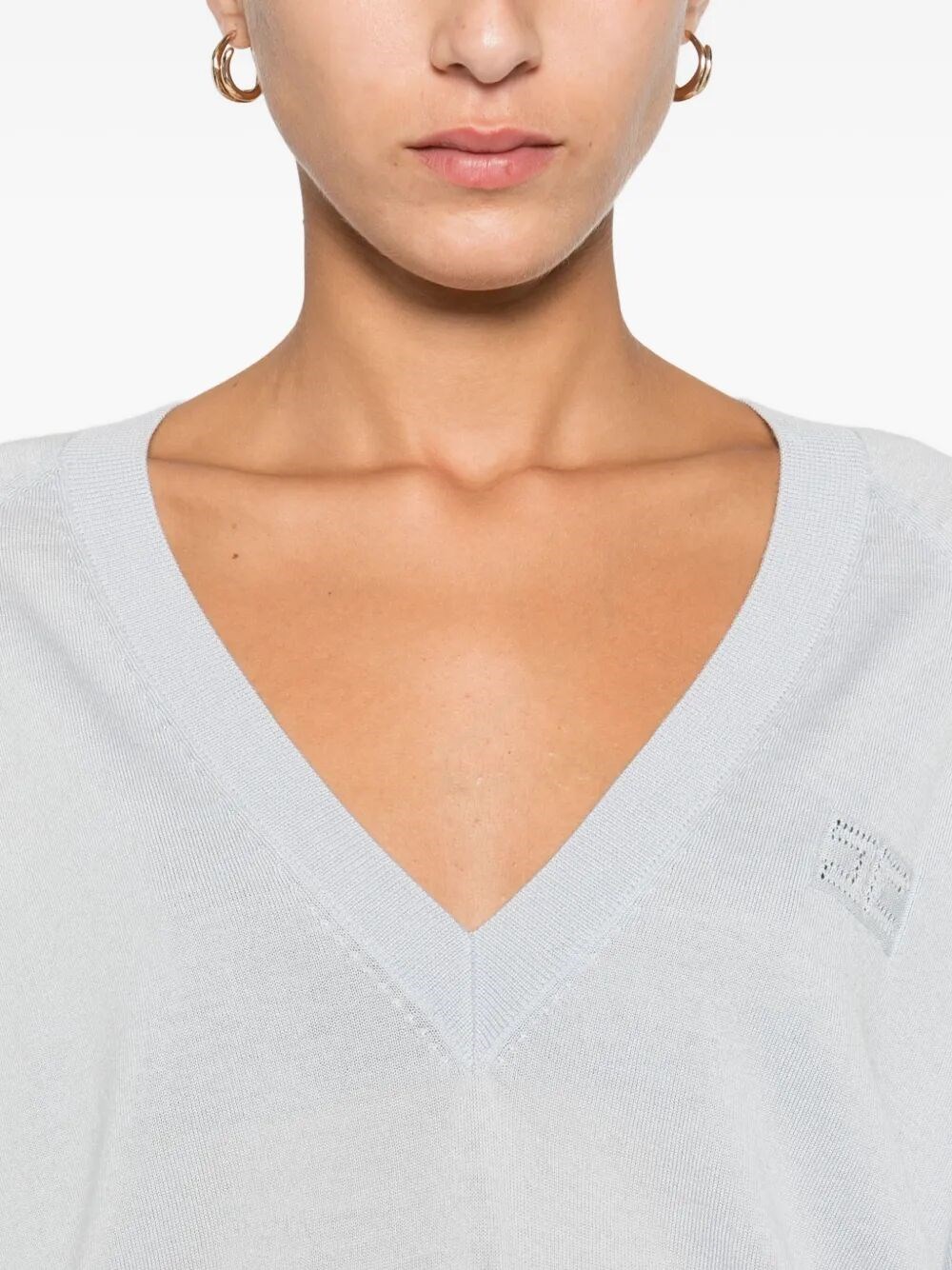 WOOL BLEND TRICOT V-NECK SWEATER