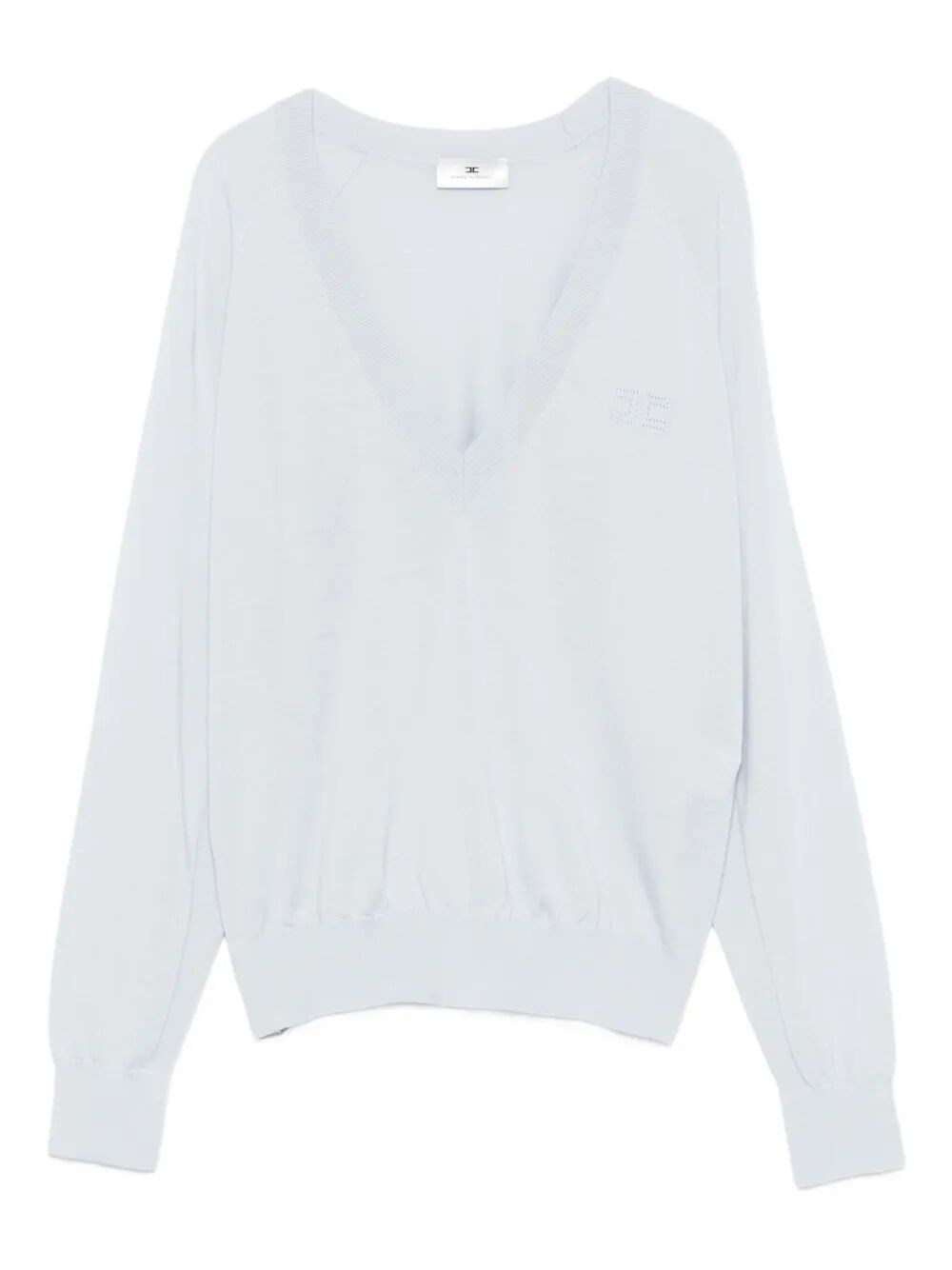 Elisabetta Franchi Wool Blend Tricot V-neck Sweater Clothing In Blue