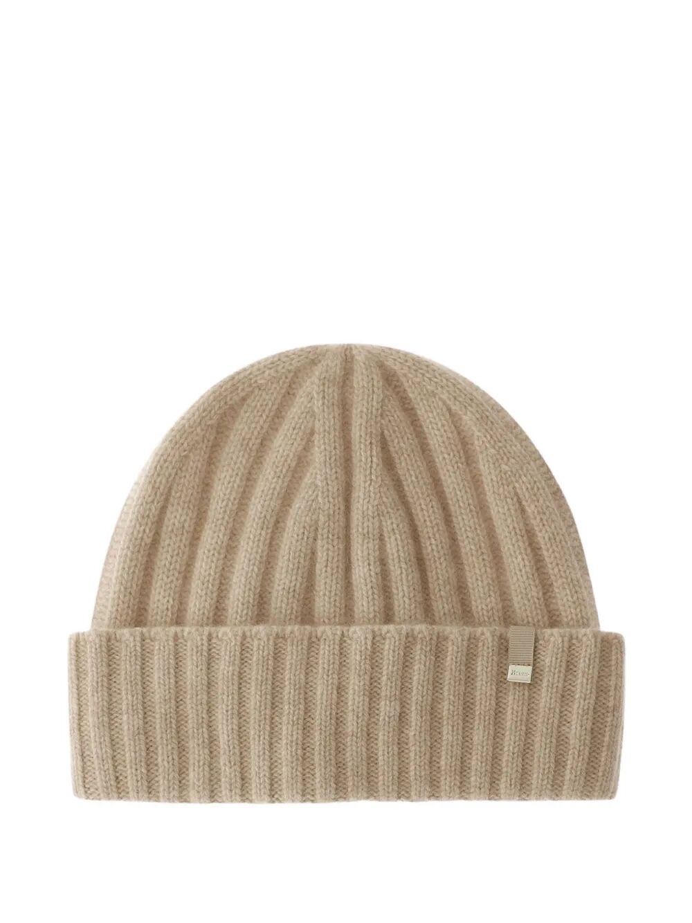 Herno Cashmere Ribbed Beanie Accessories In Nude