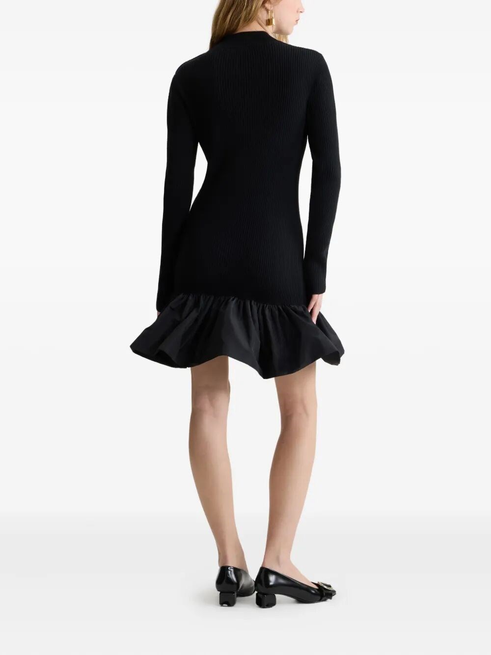RUFFLE HEM RIBBED MINI DRESS IN WOOL AND FAILLE