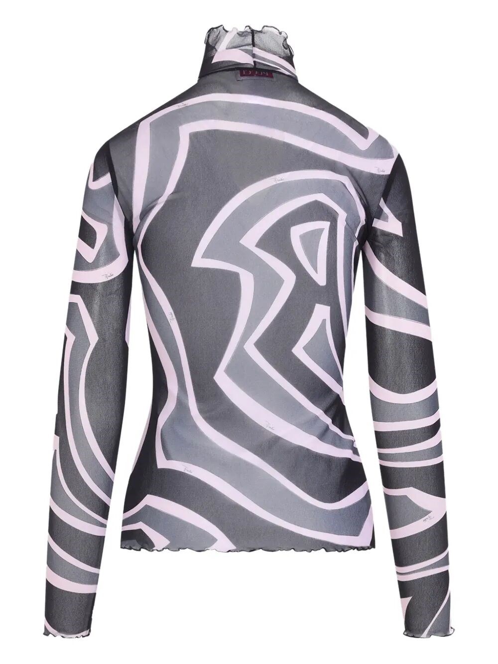 SEMI SHEER PRINTED LONG-SLEEVED HIGH-NECK TOP