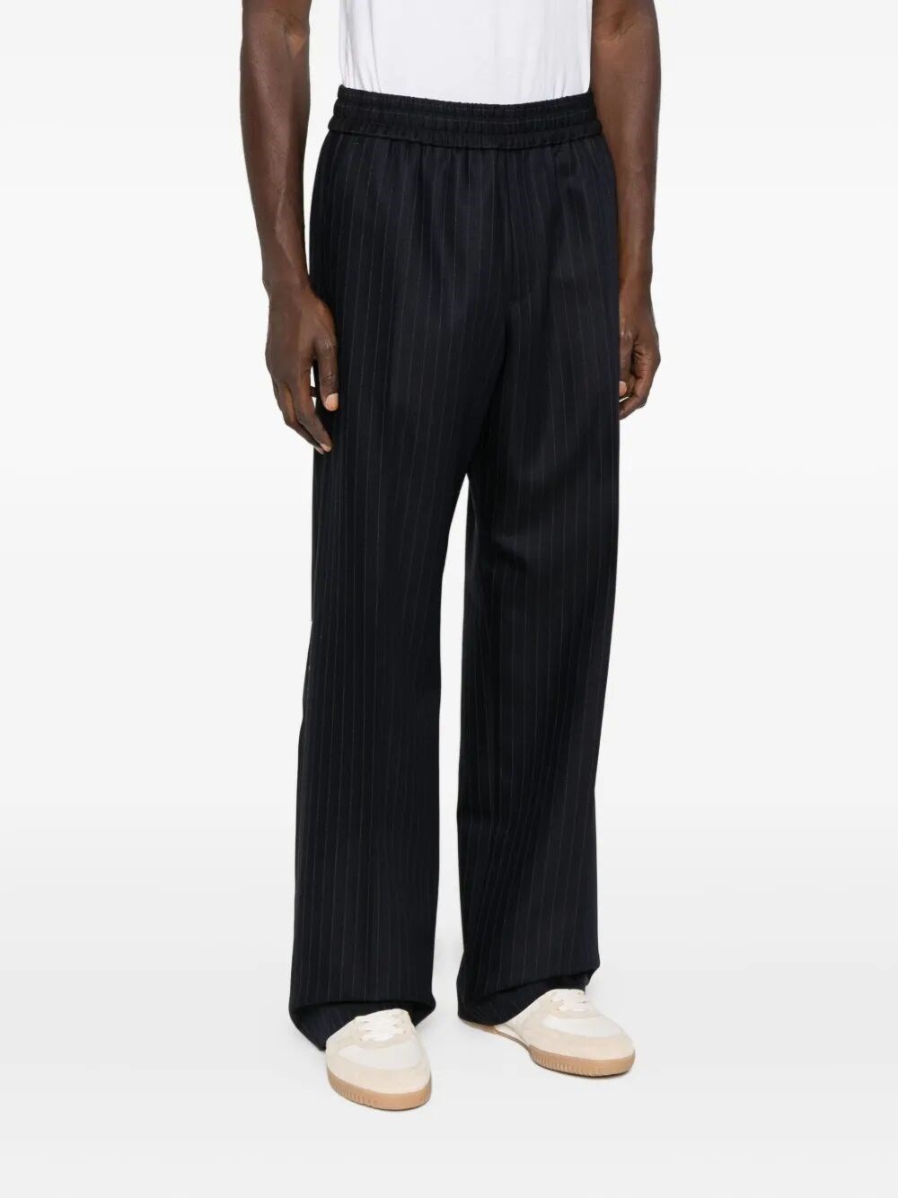 WIDE LEG PINSTRIPE JOGGER STYLE TROUSERS