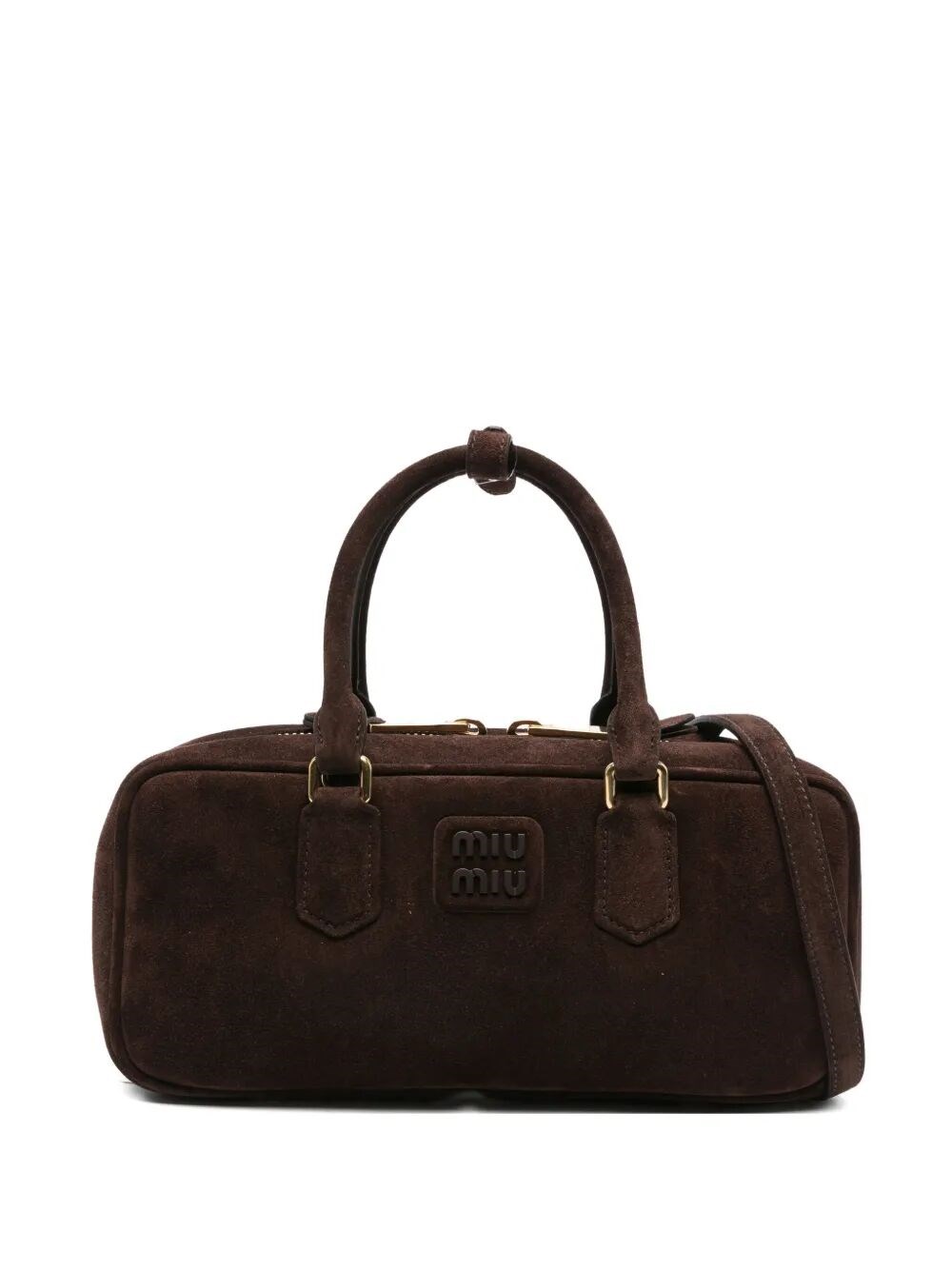 Miu Miu Large Suede Tote Bag With Shoulder Strap In Brown